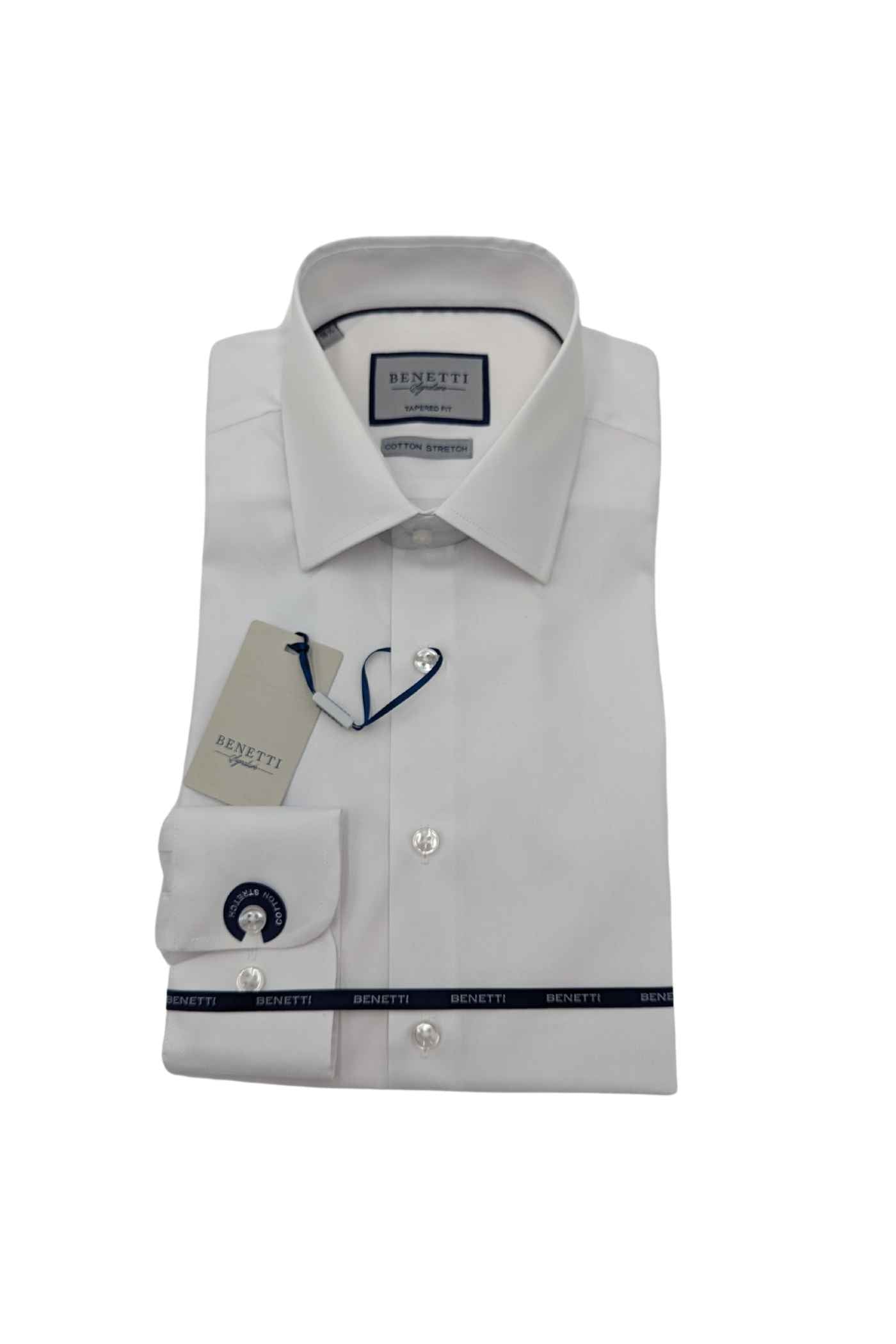 BENETTI Oscar Tapered Fitted White Shirt White front view