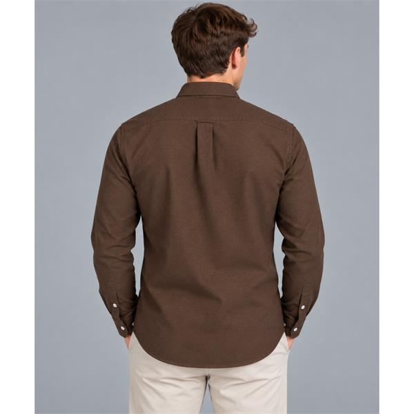 Tom Penn Brown Oxford long-sleeve shirt worn by a model, back view