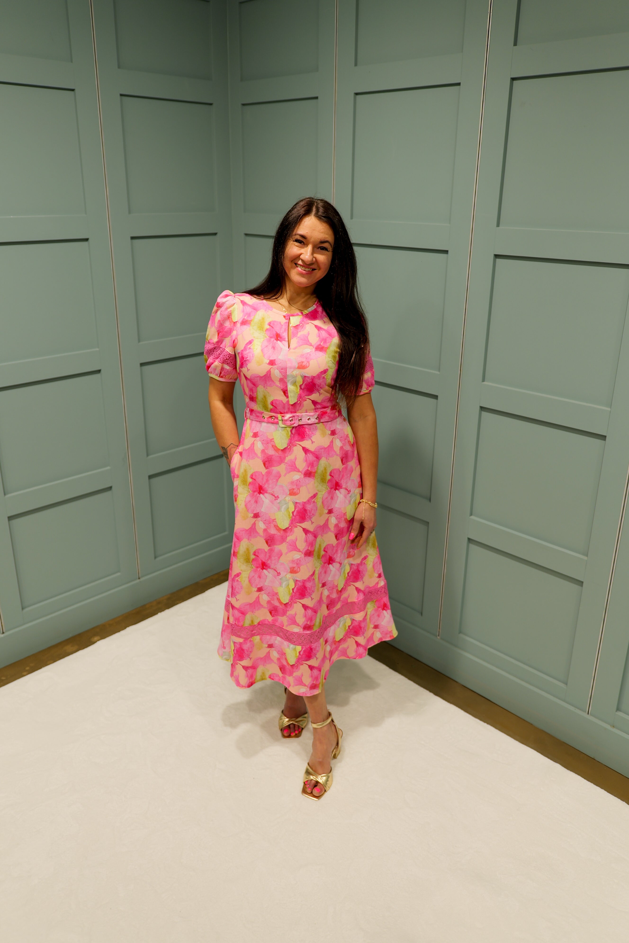 Julianna in Eden Pink Midi Dress