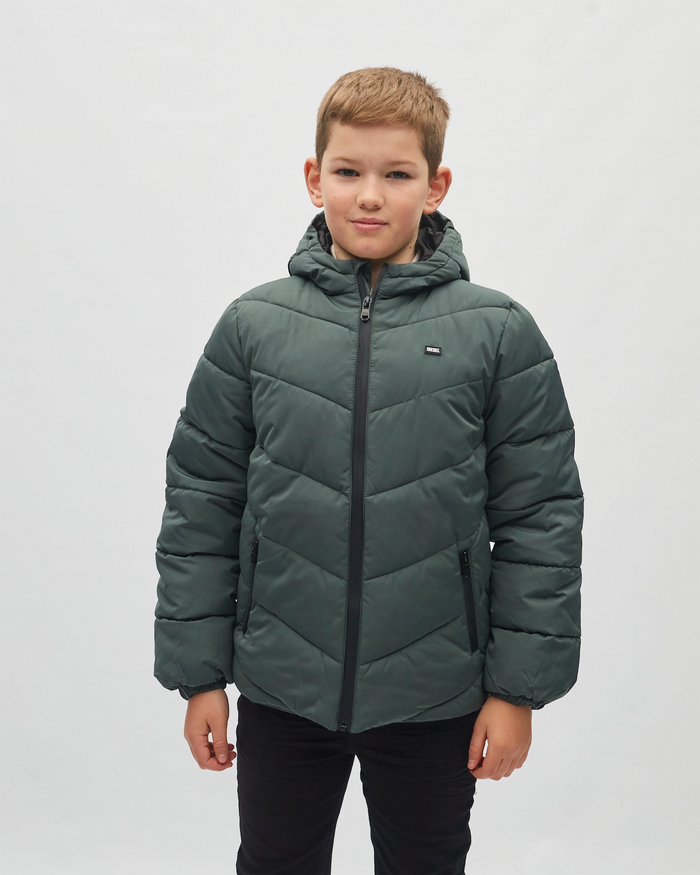 Boys Pelton Padded Olive Jacket-Model Front View