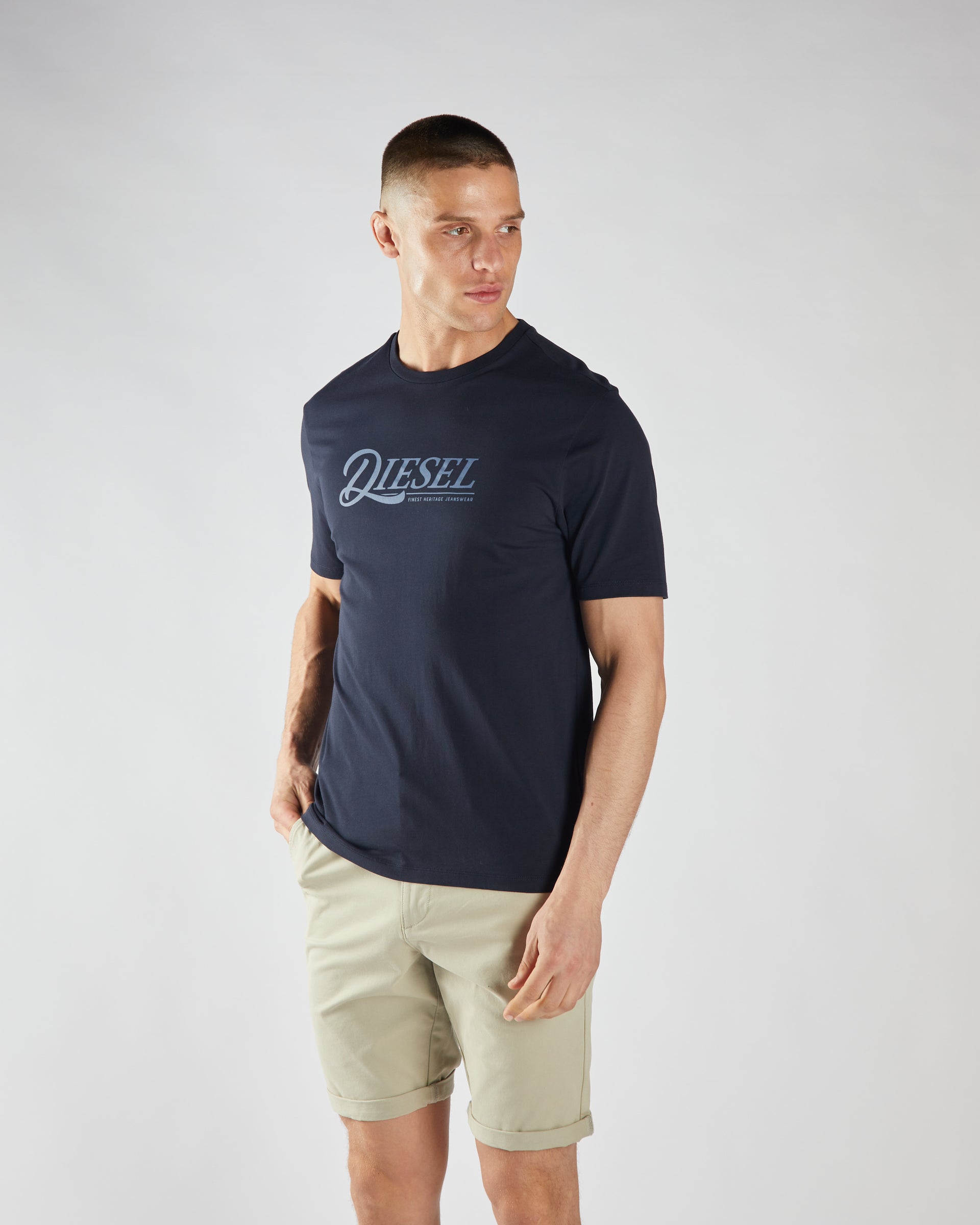 Ladies Pendleton Tee - Midnight Blue-Model Side View