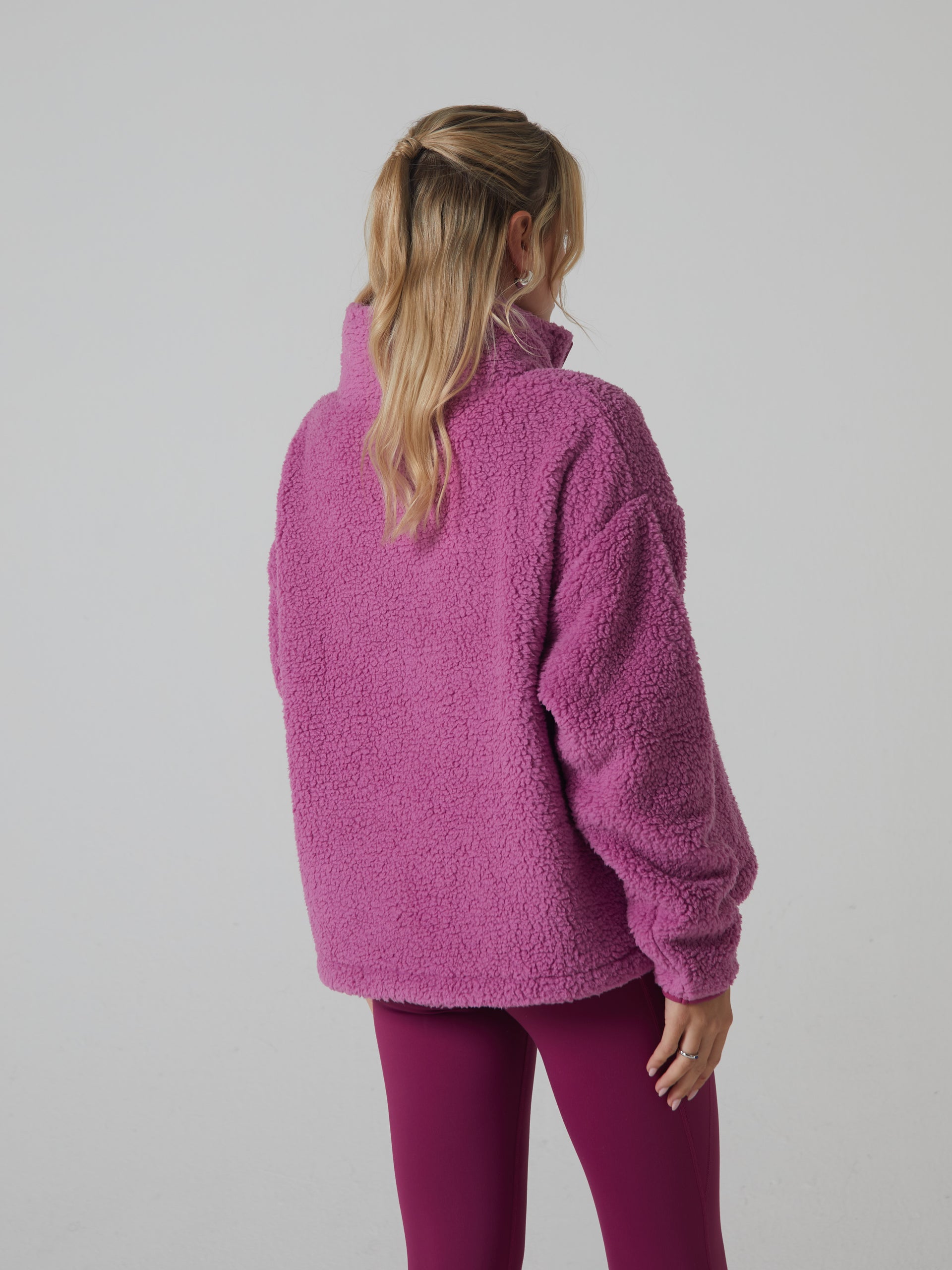 Ladies Penny Fleece Half Zip Soft Rose-Back View