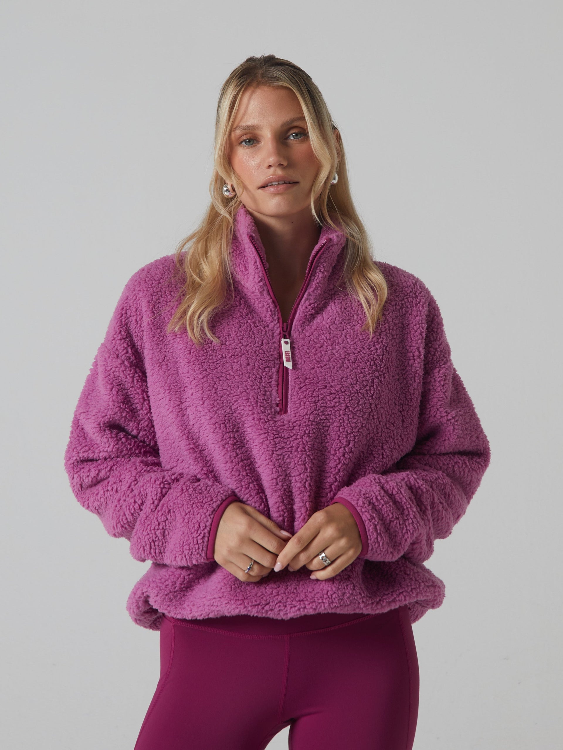 Ladies Penny Fleece Half Zip Soft Rose-Model 1 Front View