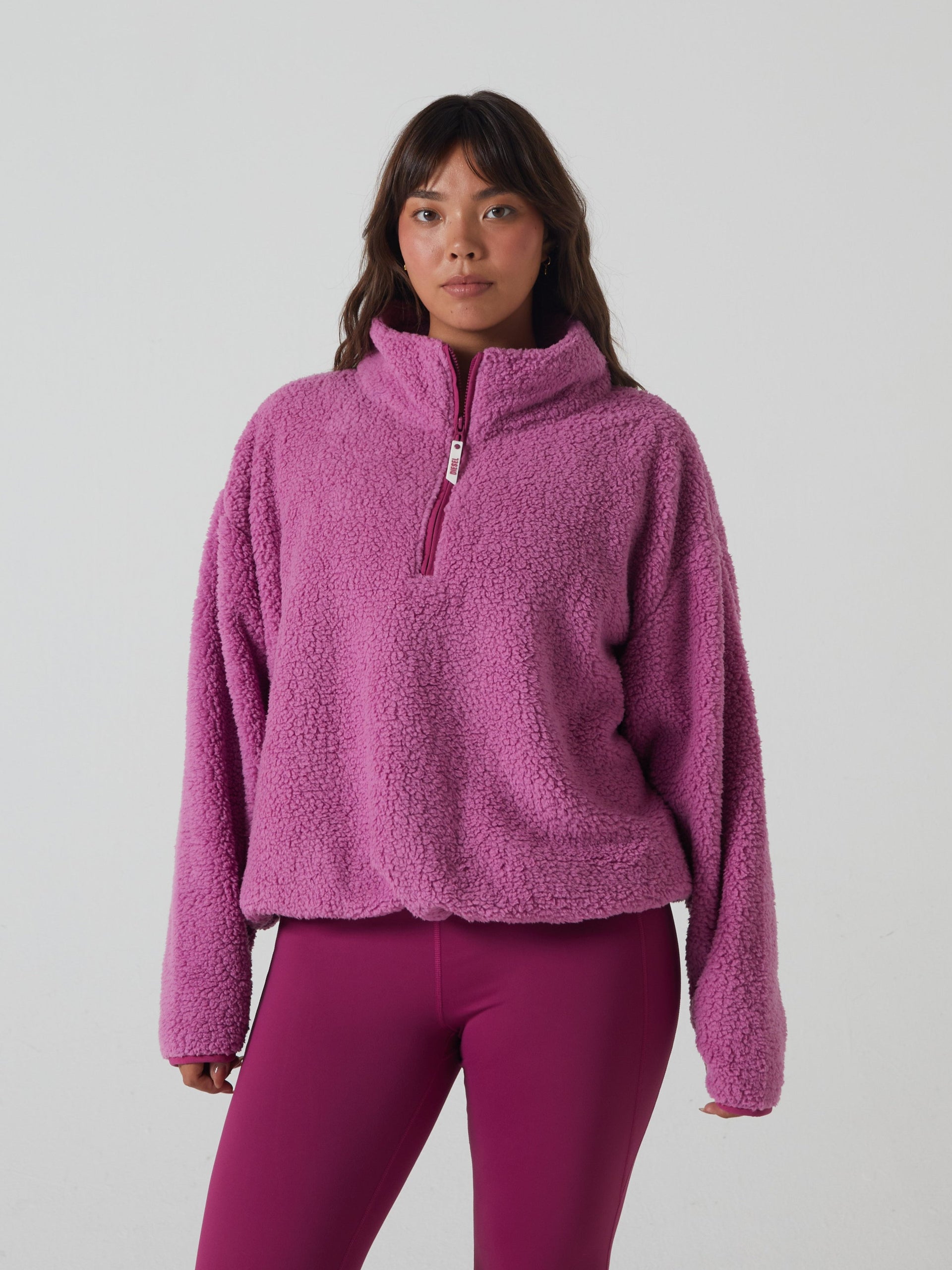 Ladies Penny Fleece Half Zip Soft Rose-Model 2 Front View