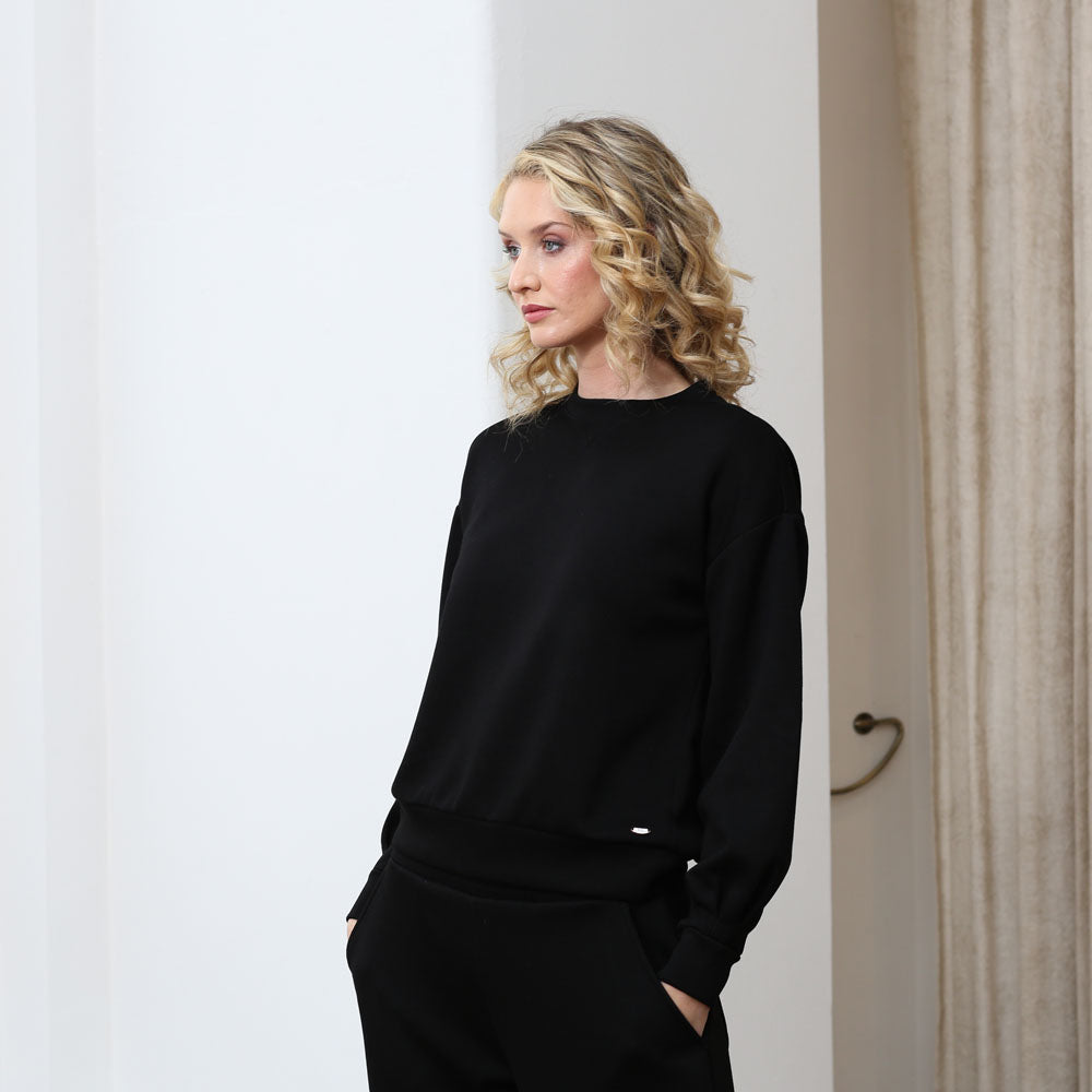 Ladies Relax & Renew Penny Black Sweater-Closer Side View