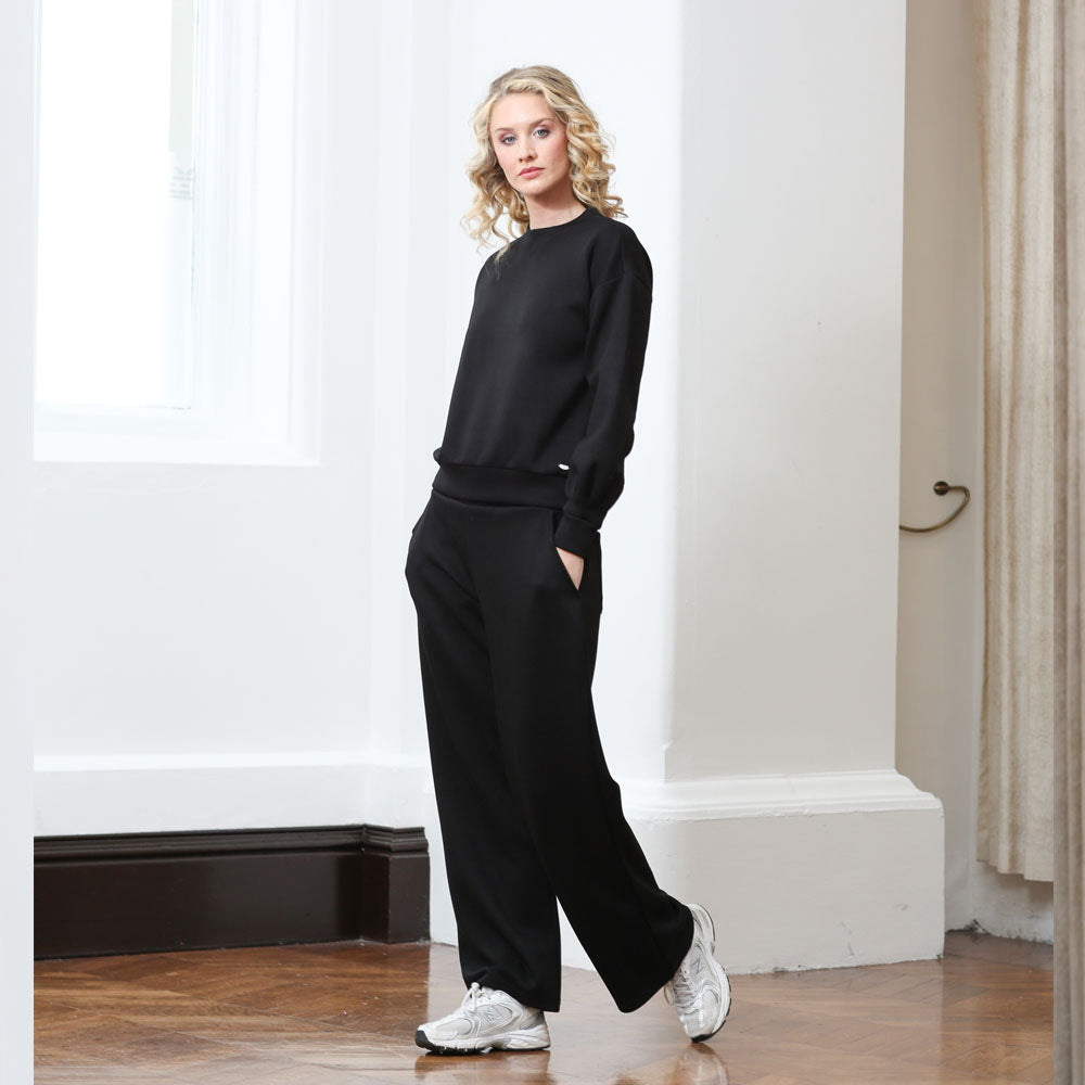 Ladies Relax & Renew Penny Black Sweater-Model Side View