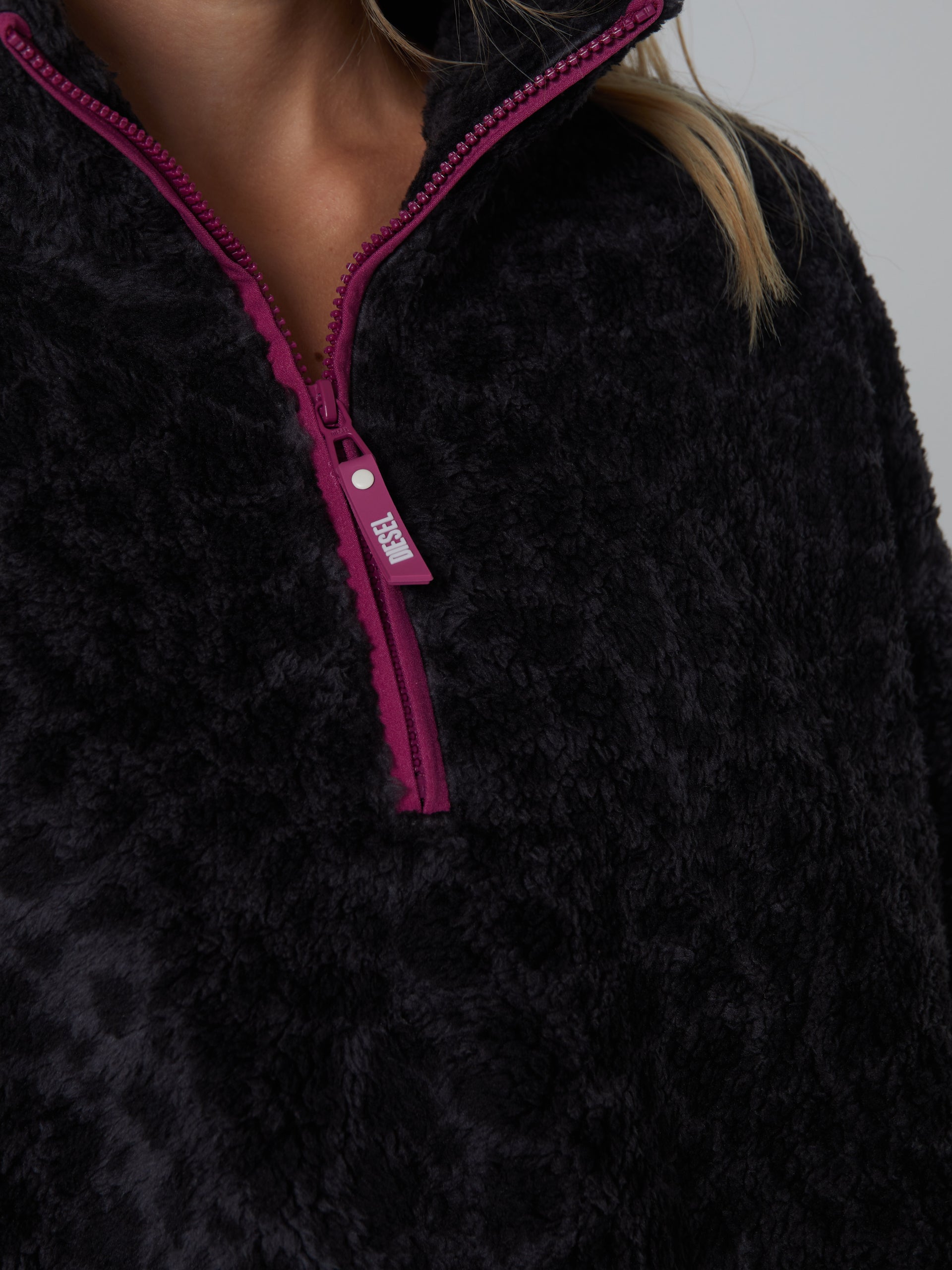 Ladies Penny Fleece Half Zip Leopard Print-Close Up View