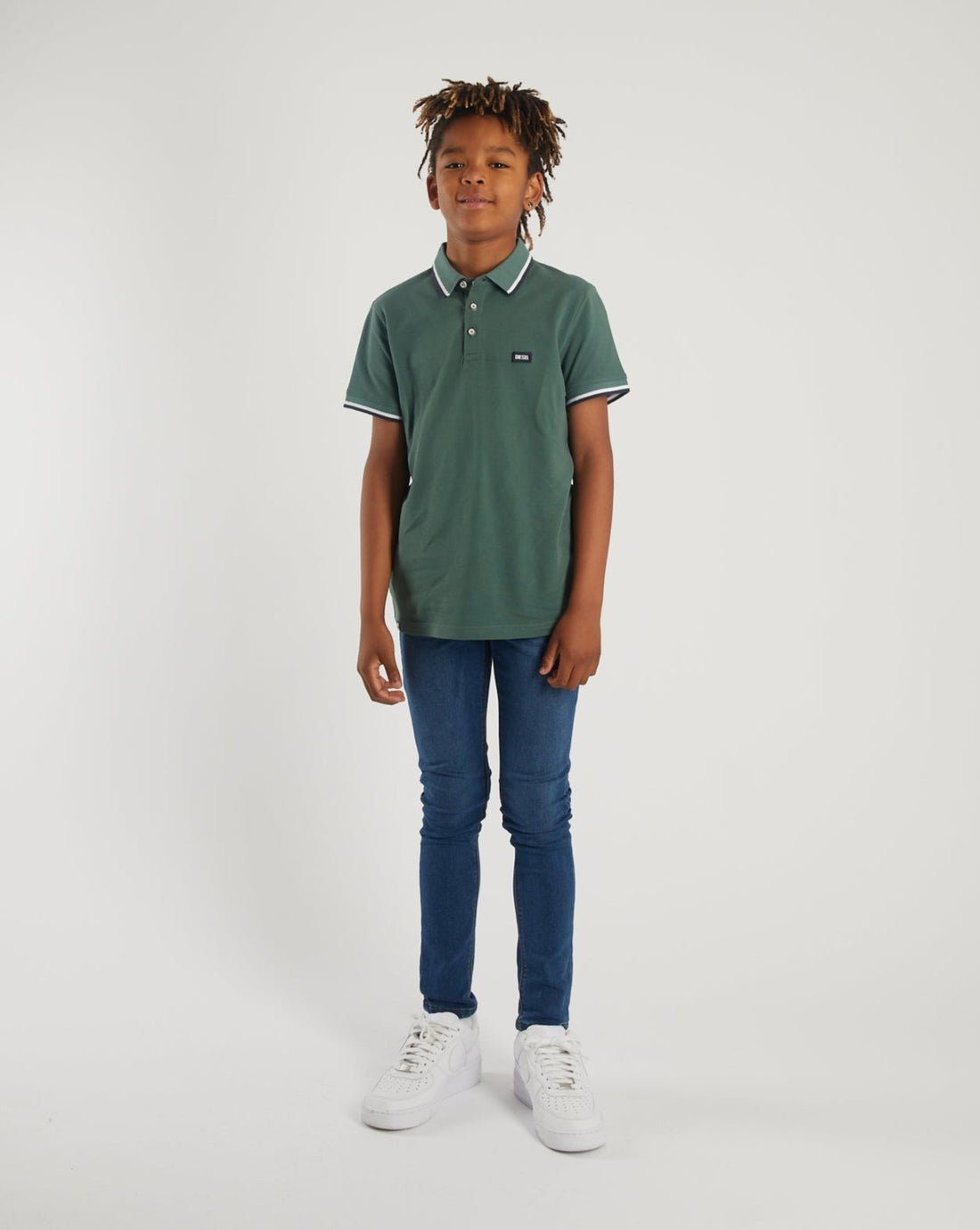 Boy's Kenton Polo - Green-Model Full Front View