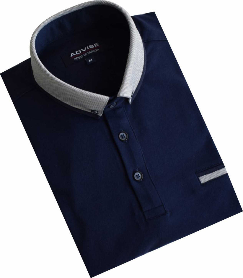 Advise Knitted Collar Navy Polo