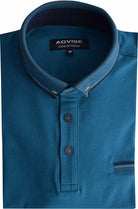 Folded front view of Advise men’s Ocean blue polo shirt with button-down collar and chest pocket
