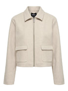 ONLY Vela Zip Short Jacket - Pumice Stone Melange Pumice Stone MELANGE model front view