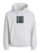 JACK JONES ORIGINALS Catskills Square Branding Hoodie-Bright White Bright White front view