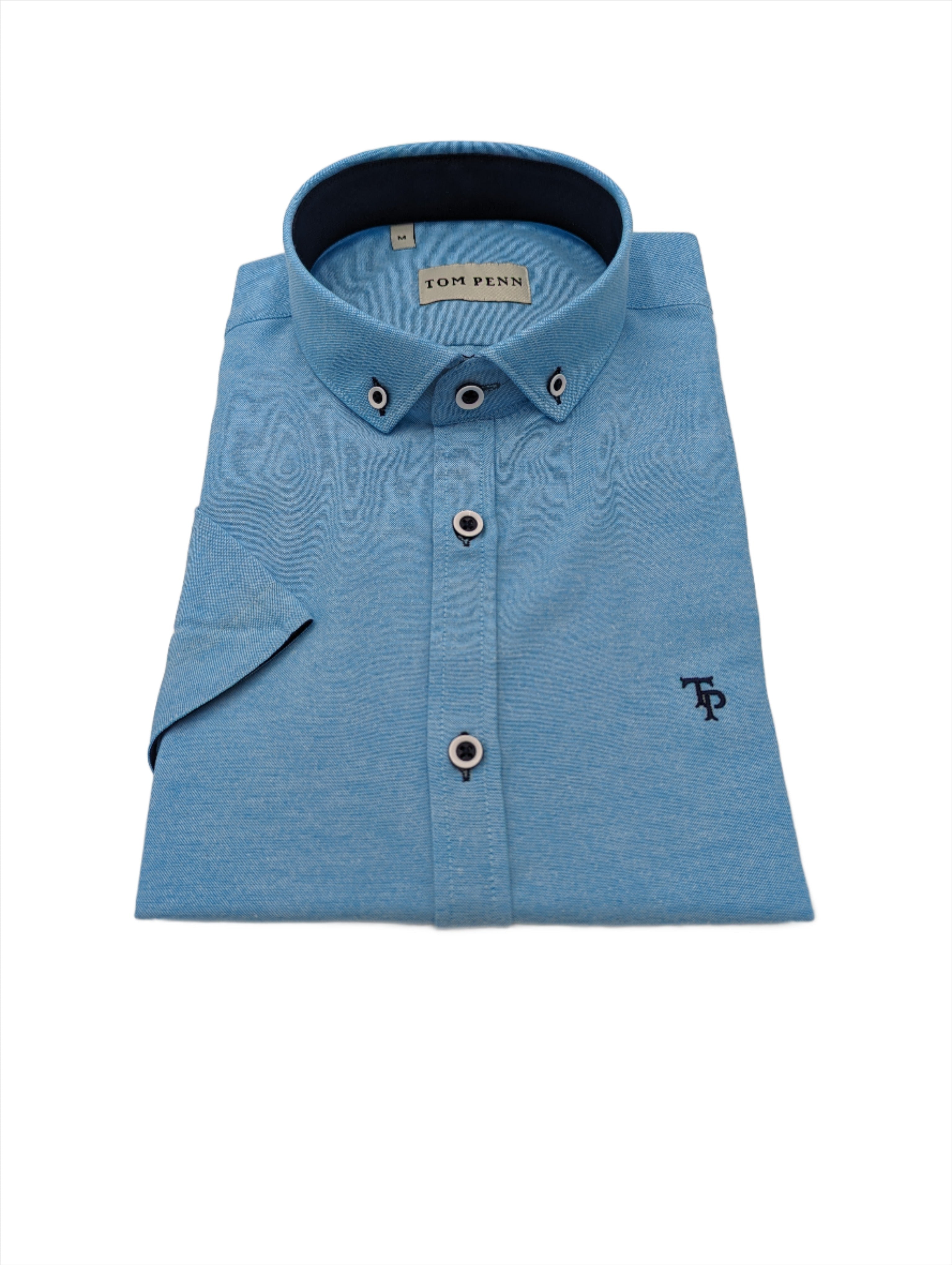 Short Sleeve Oxford Turquoise Shirt-Collar detail