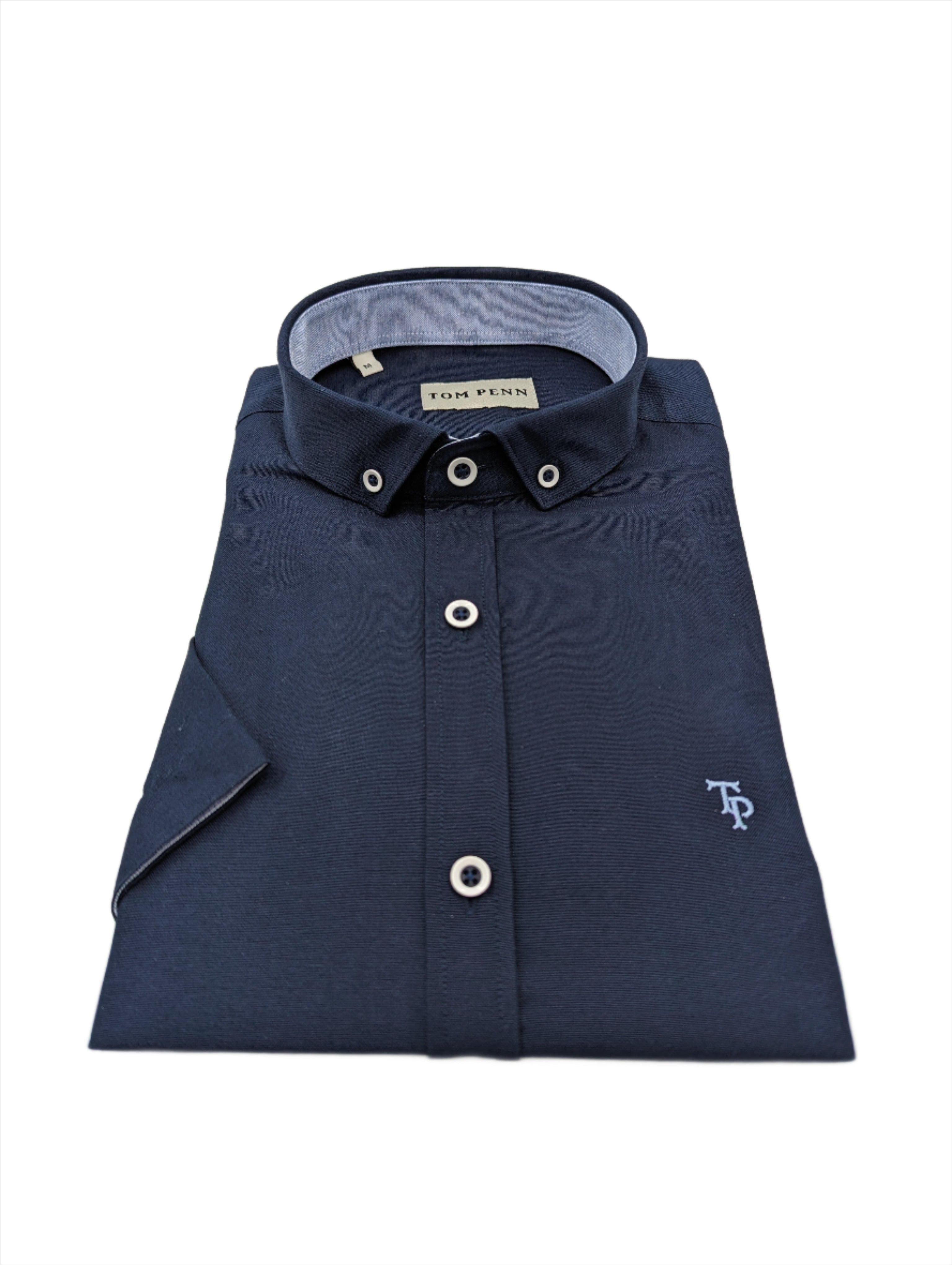 Short Sleeve Oxford Navy Shirt-Collar detail
