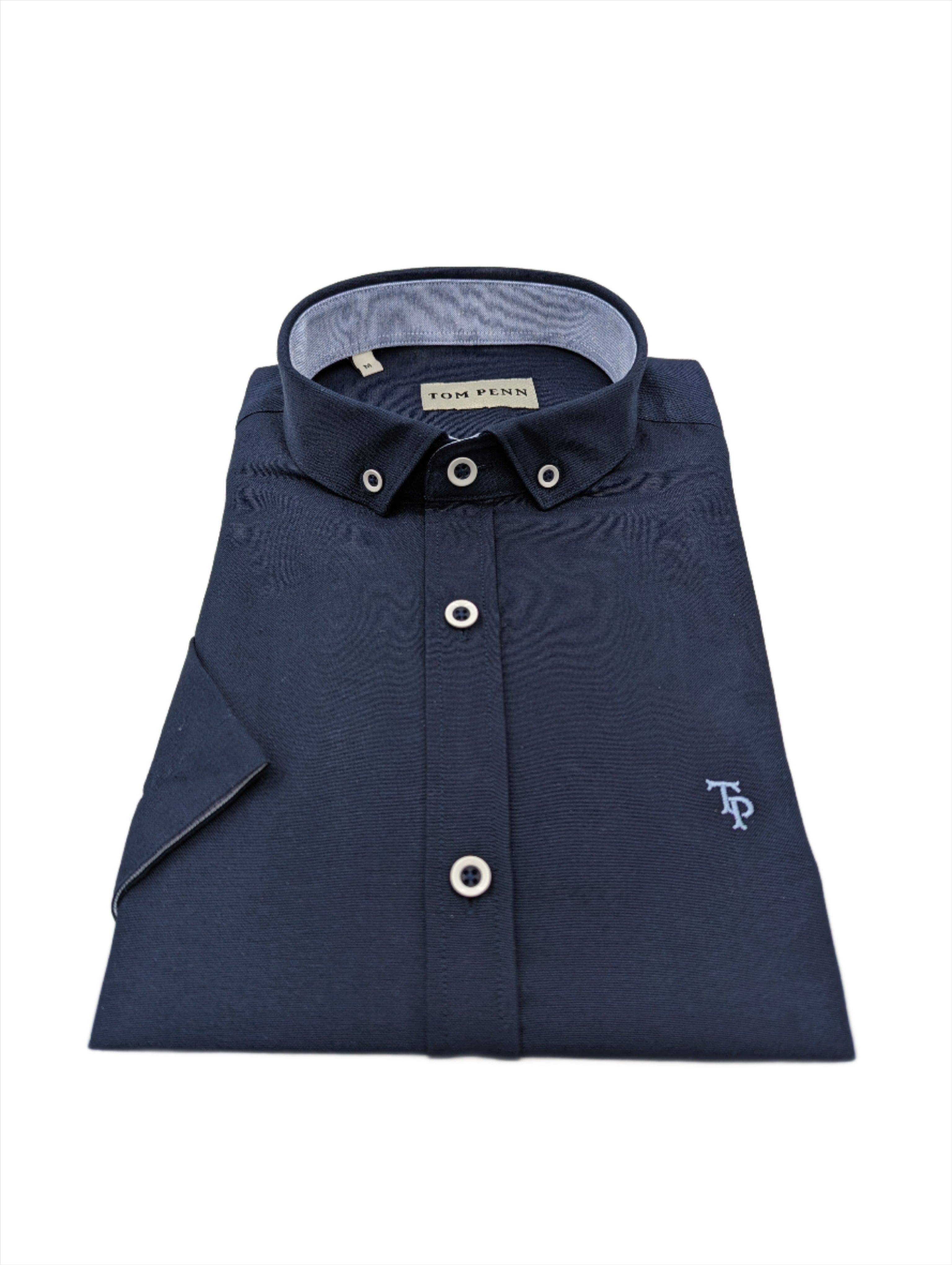 tom penn Short Sleeve Oxford Navy Shirt Navy model front view