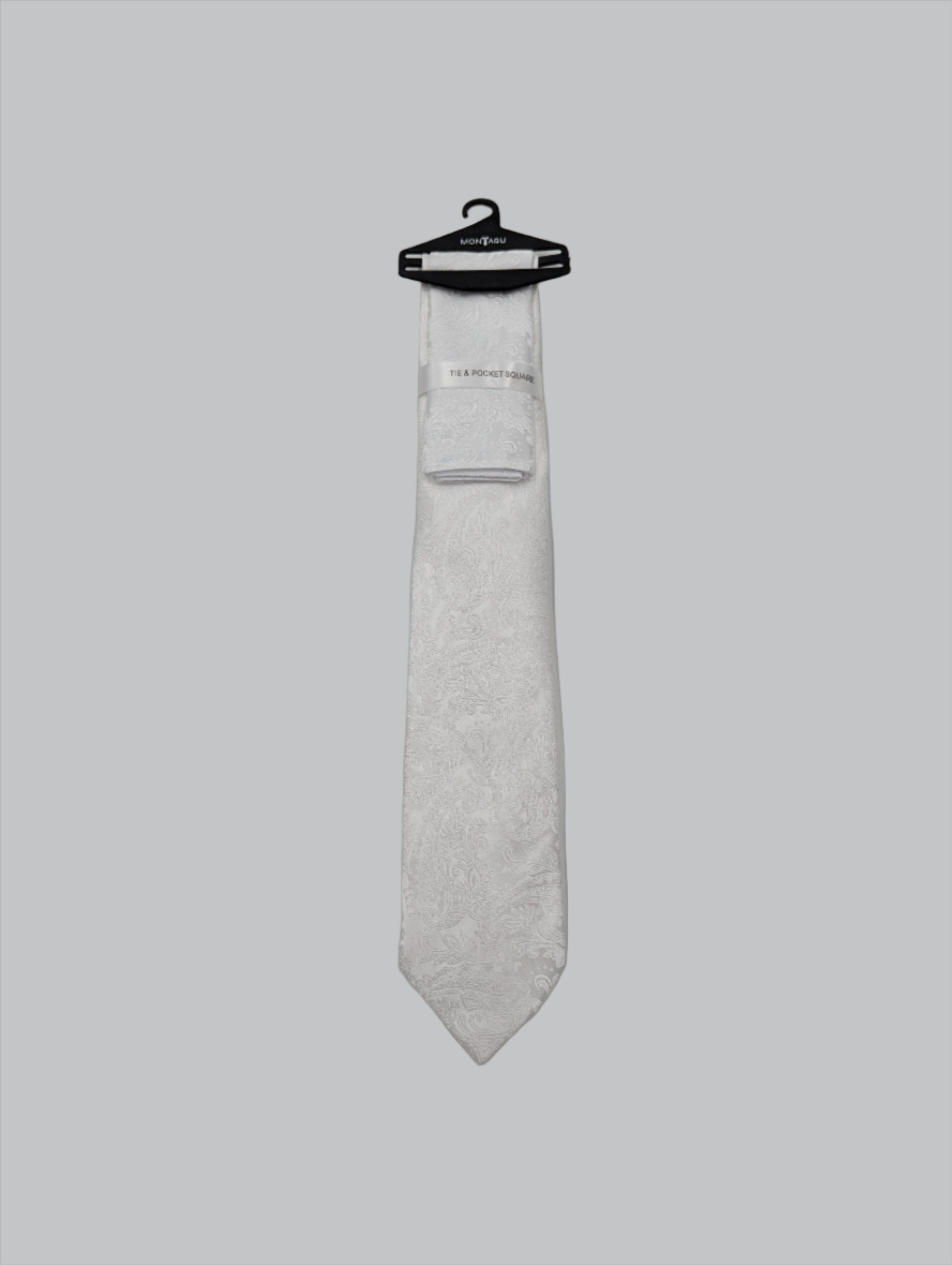 Men's Paisley Tie With Pocket Square - White