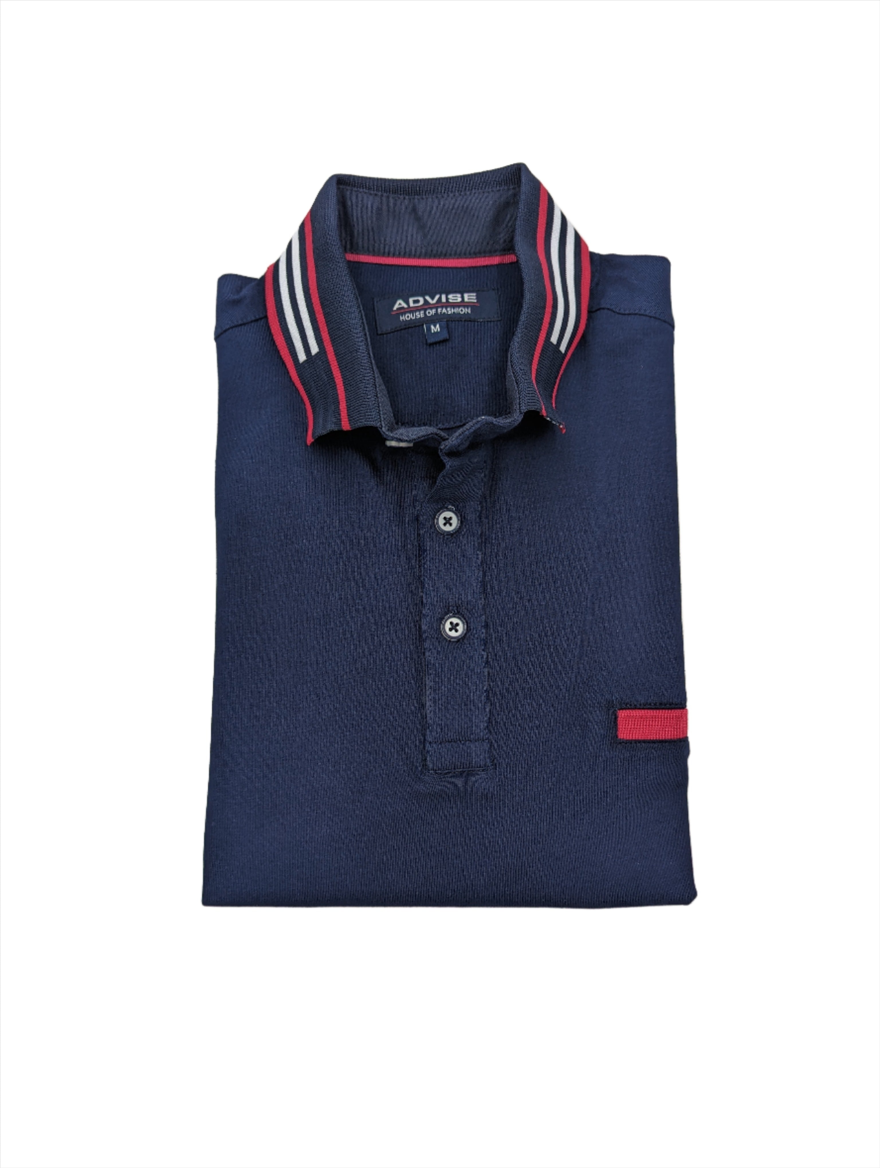 Advise  Navy Polo Shirt with red & white tipping-Front view