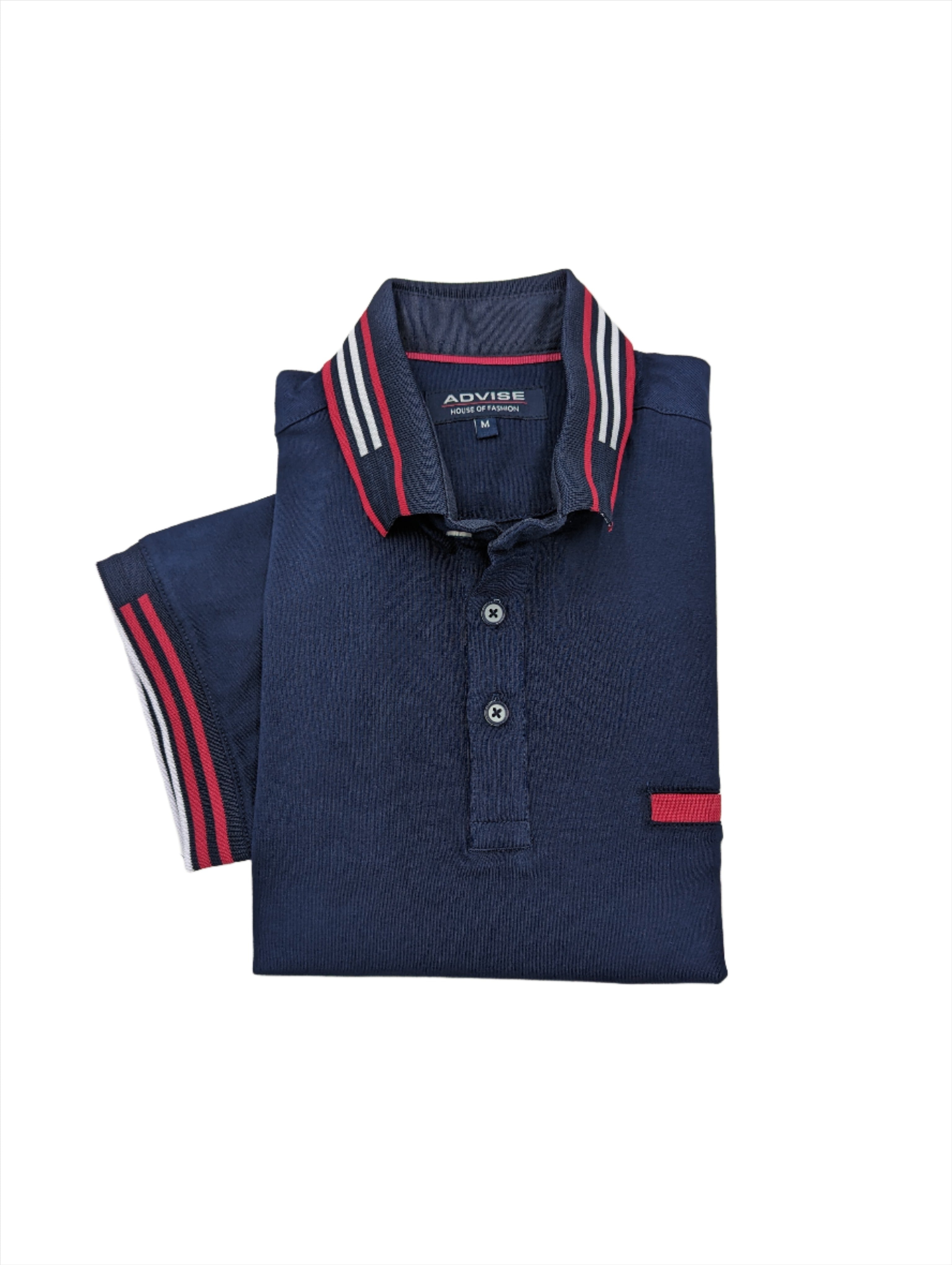 Advise  Navy Polo Shirt with red & white tipping-Sleeve detail