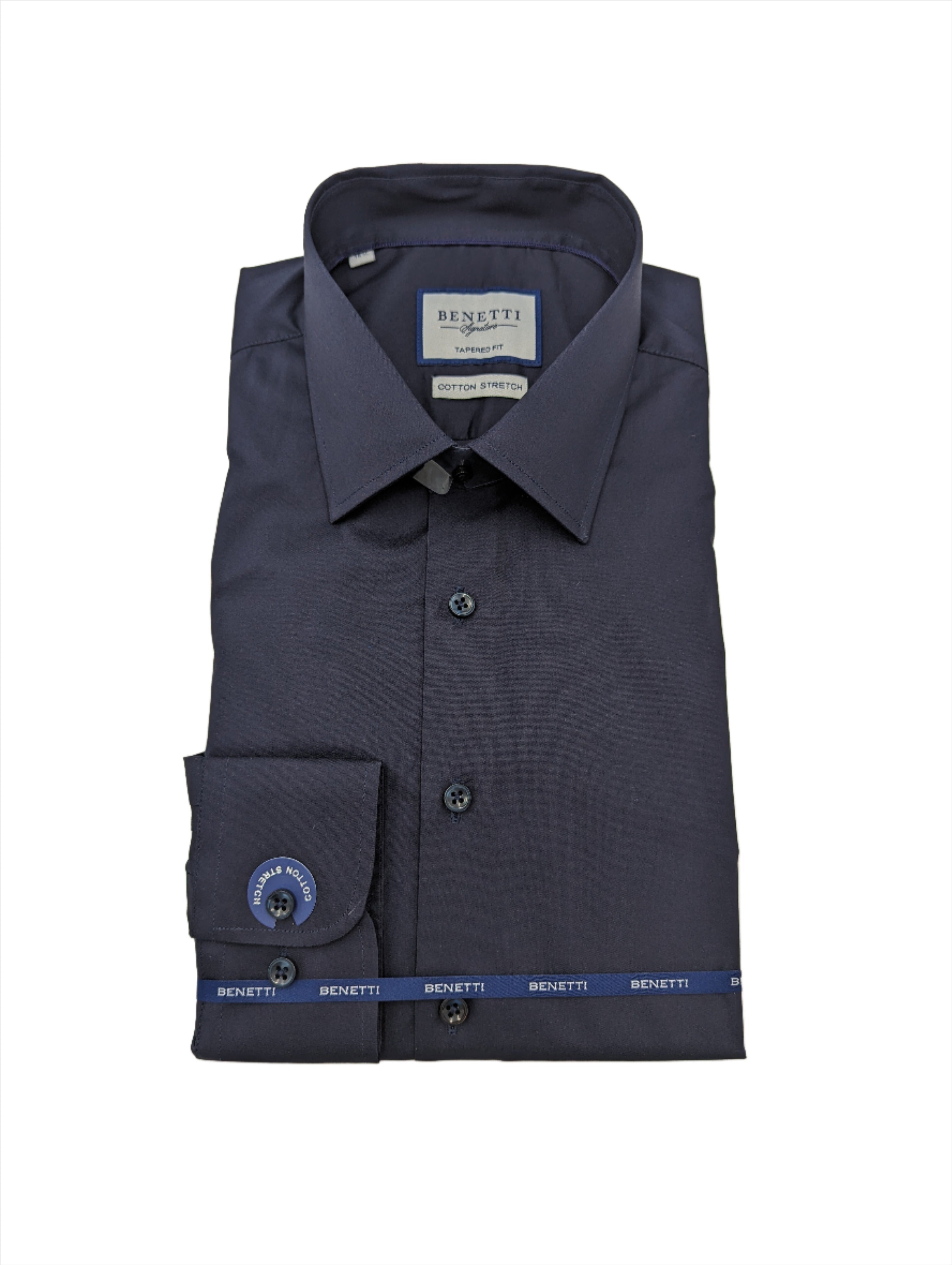 BENETTI Oscar Tapered Fitted Navy Shirt Navy front view