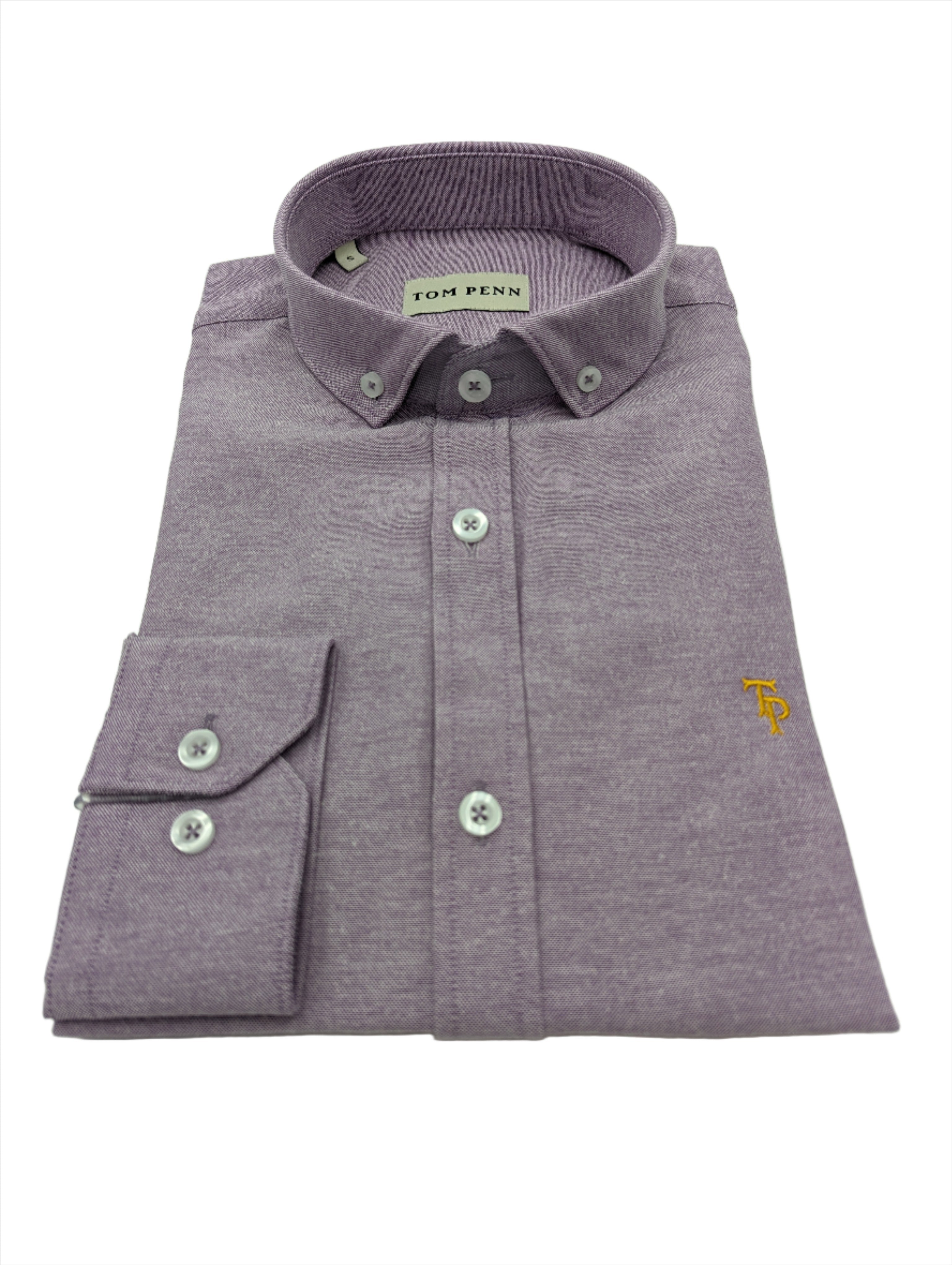 Tom Penn Slim fit Button Down Dark Lilac Shirt-Collar view