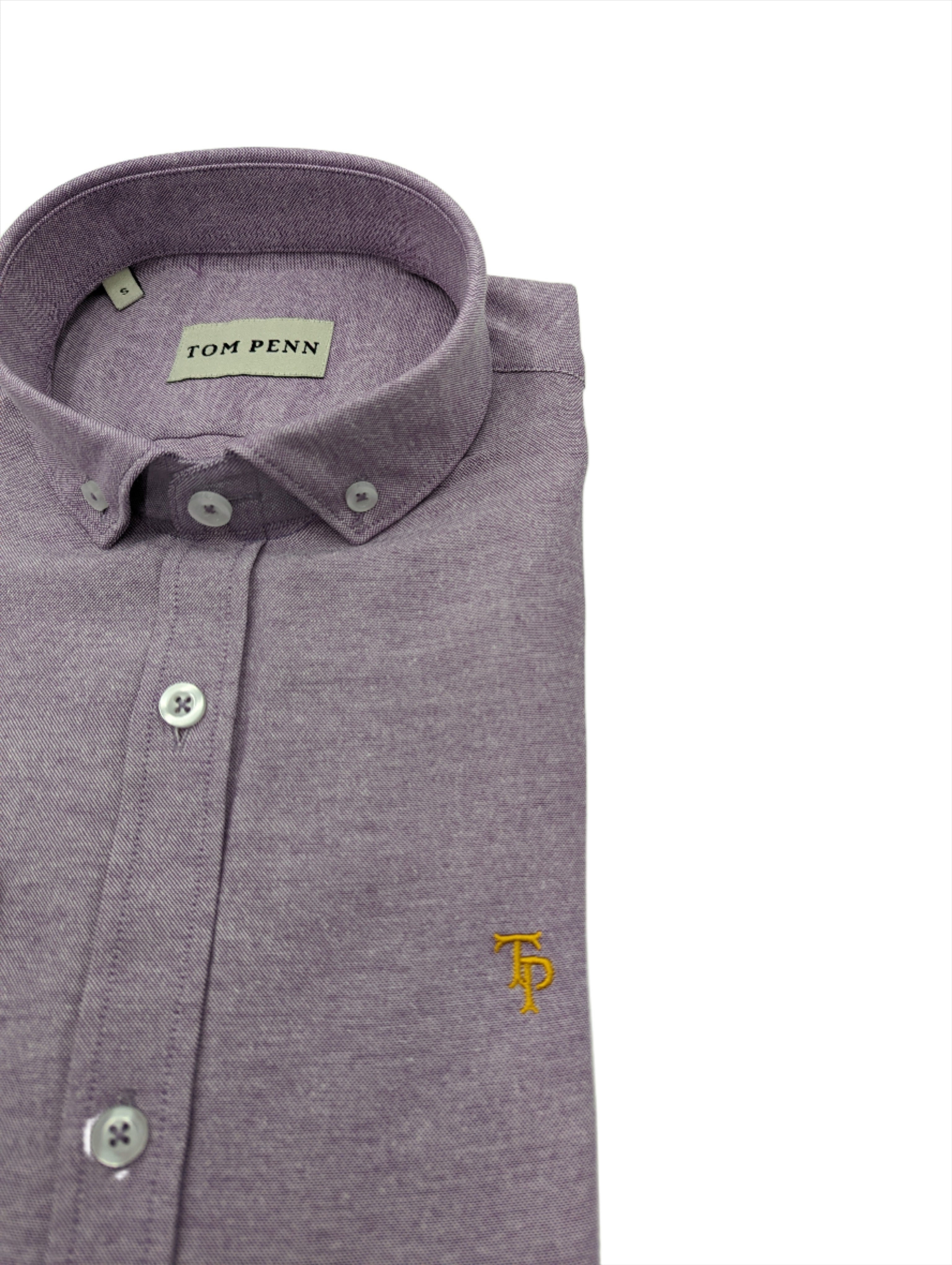 Tom Penn Slim fit Button Down Dark Lilac Shirt-Close up fabric view