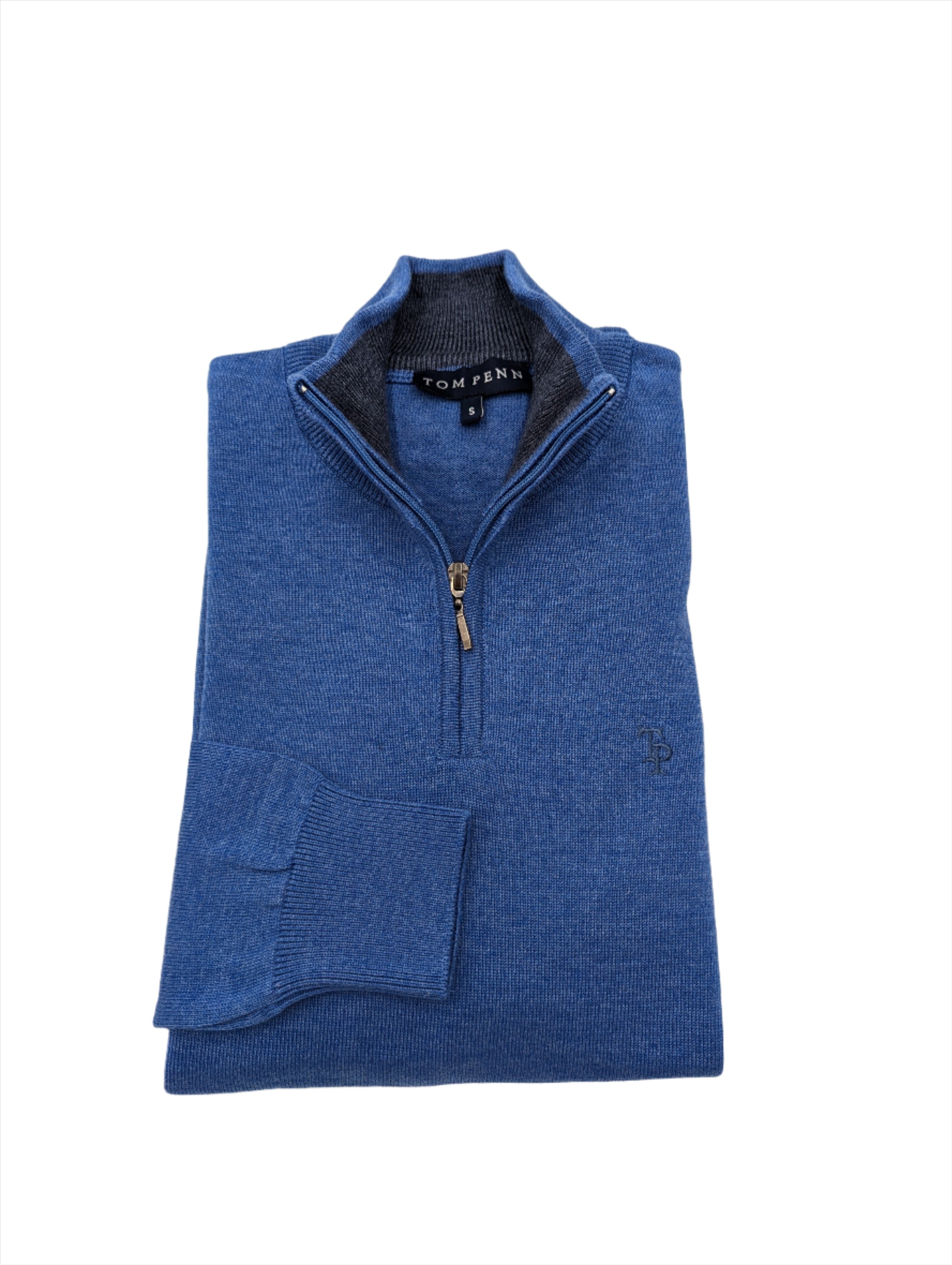 tom penn Tom Penn 1/4 Zip Knit - Blue Blue front view