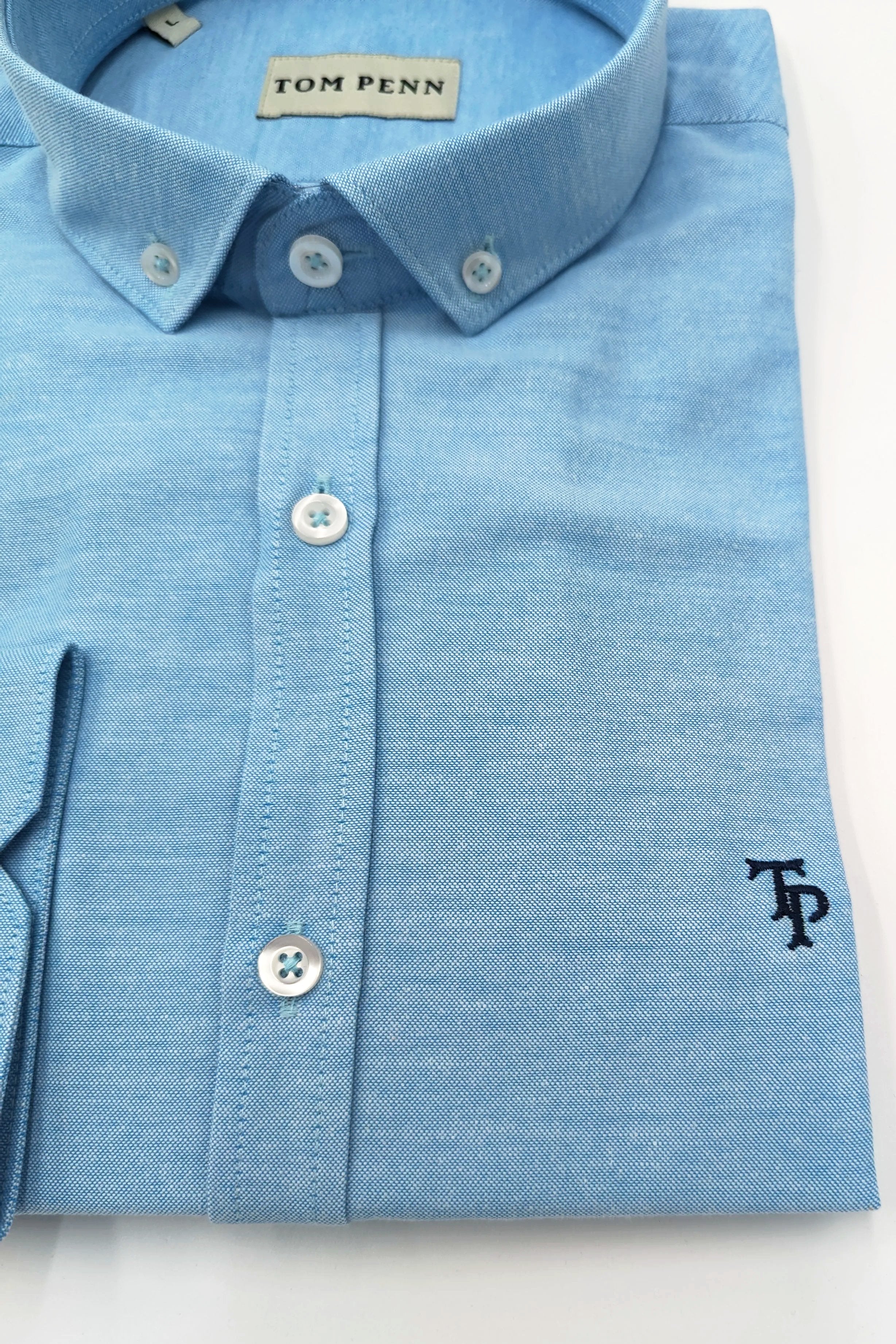 Tom Penn Slim fit Button Down Turquoise Shirt-Detail view