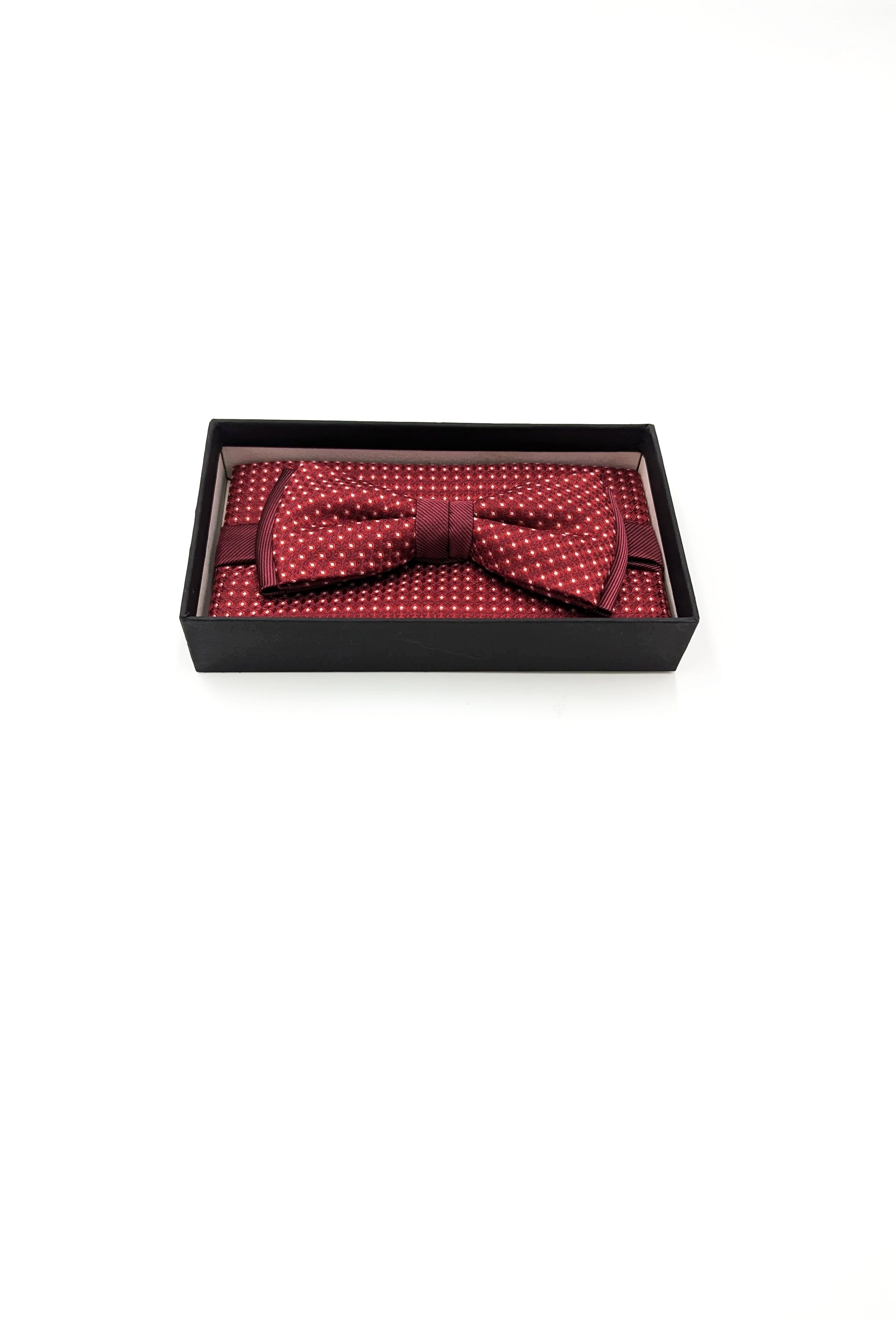 Red Textured Mens Bow and Pocket Square Set