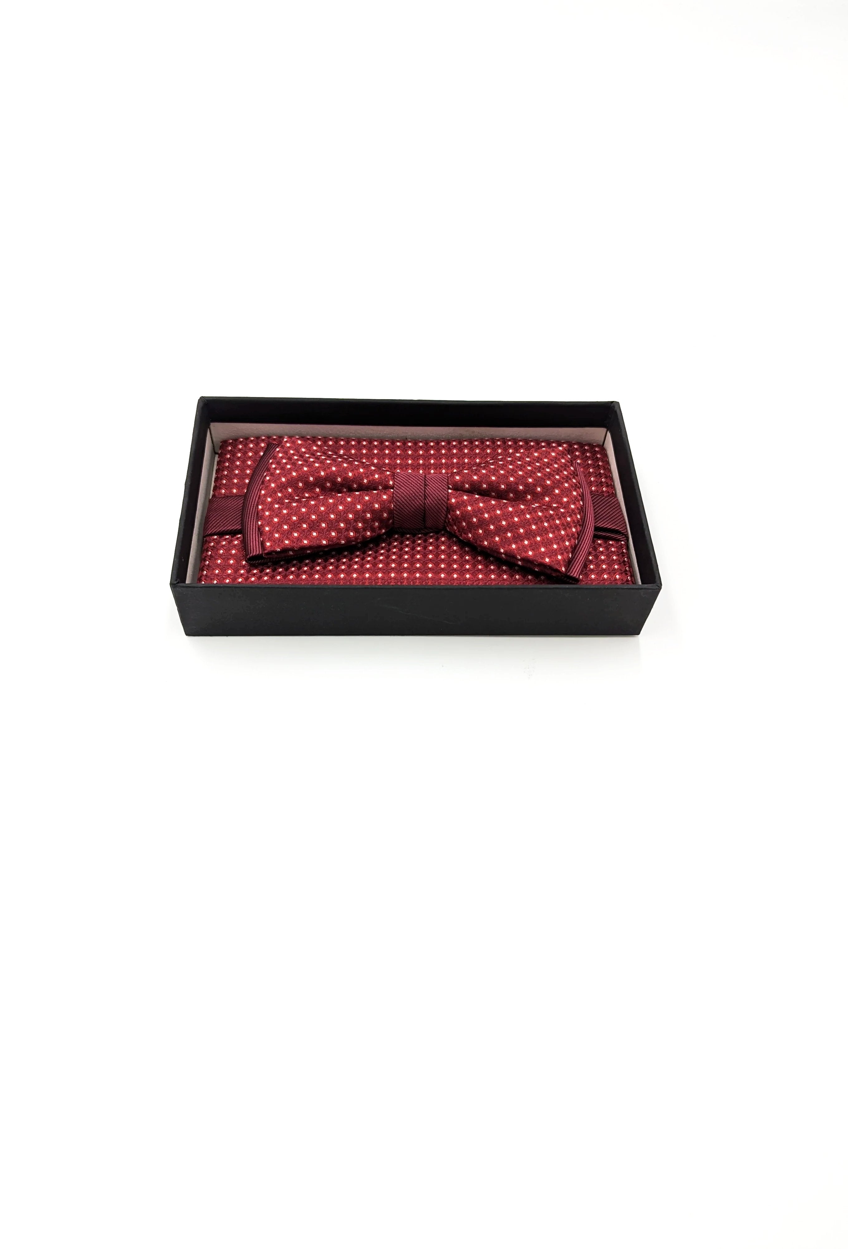 Zazzi Textured Mens Bow and Pocket Square Set Red front view