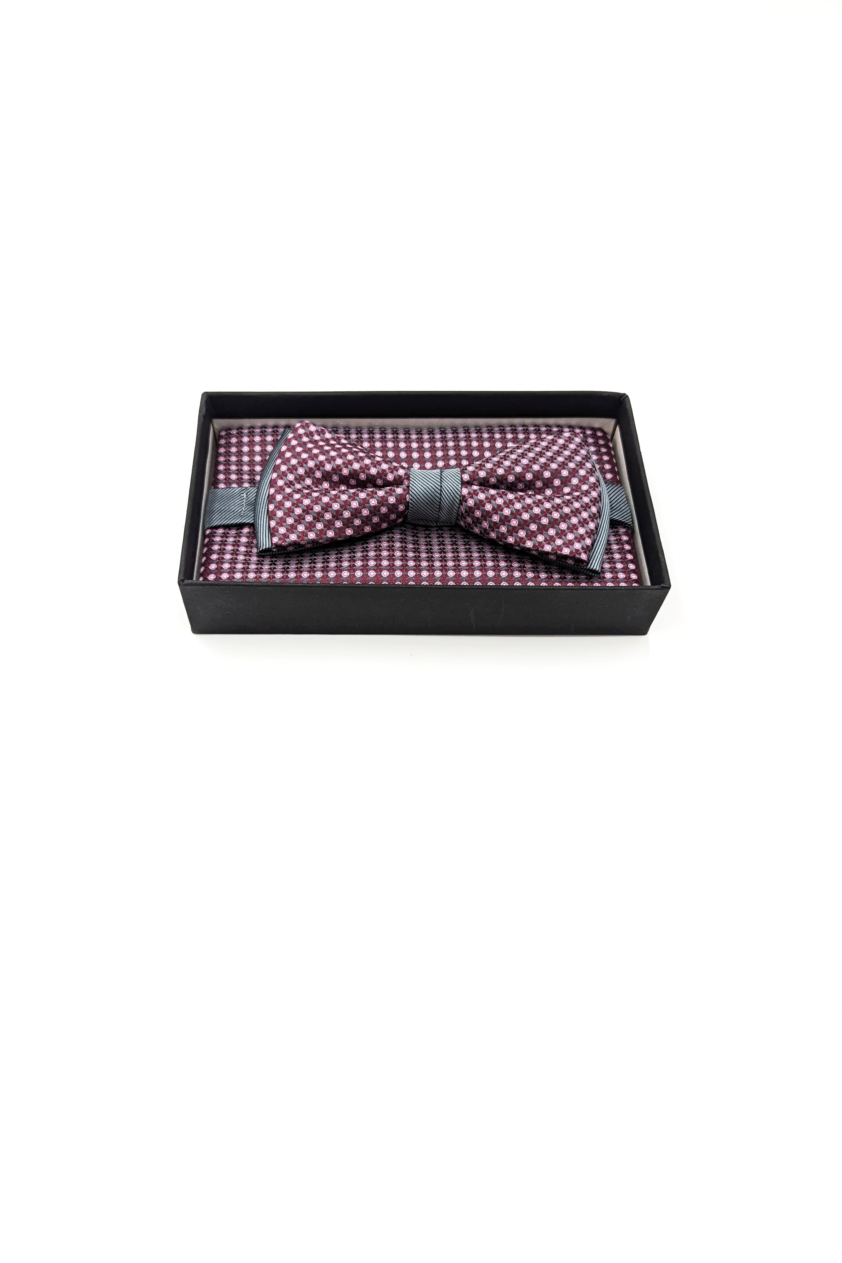 Zazzi Textured Mens Bow and Pocket Square Set Pink/Grey detail view