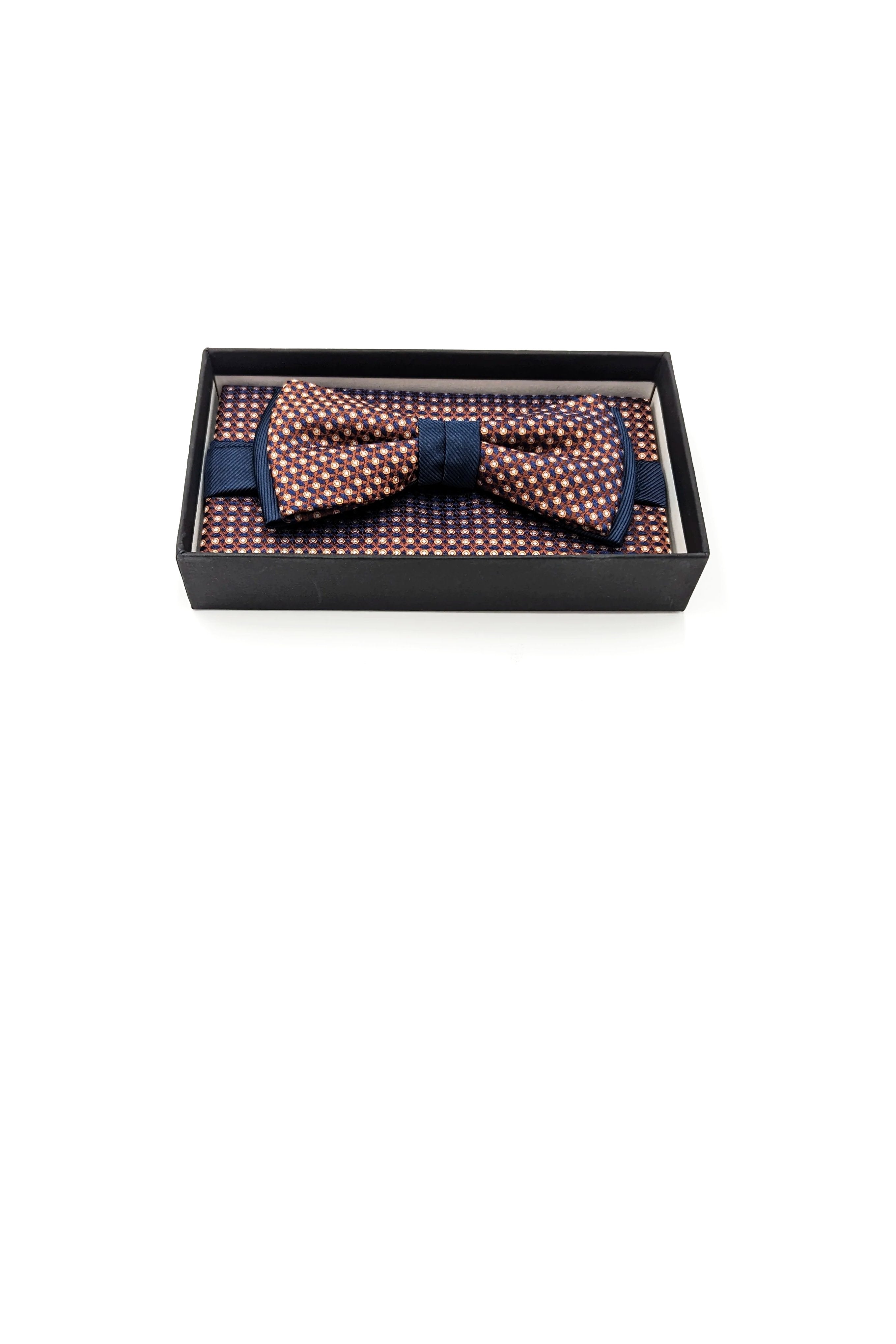 Navy Rust Textured Mens Bow and Pocket Square Set