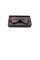 Zazzi Textured Mens Bow and Pocket Square Set Navy/Rust back view