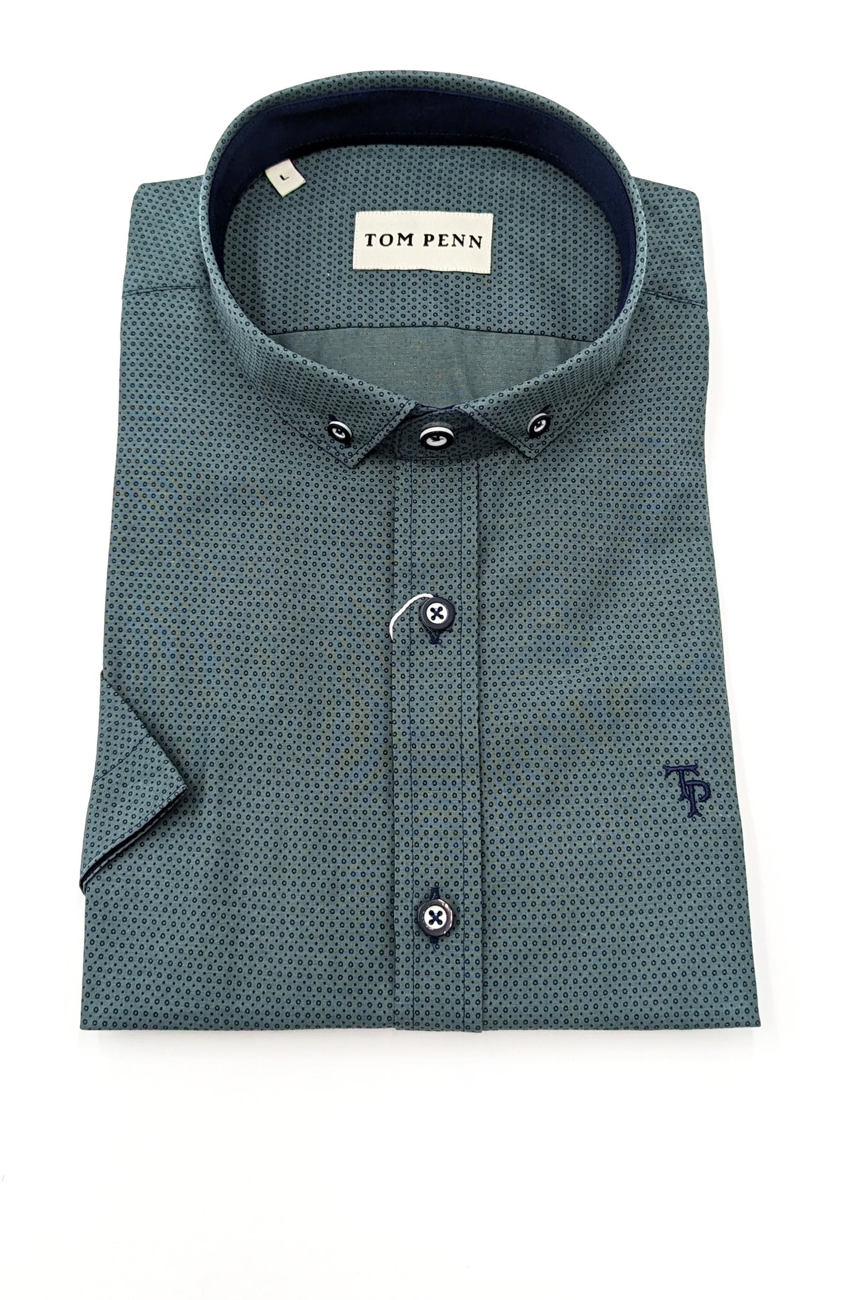 Tom Penn Short Sleeve Khaki Print Mens Shirt