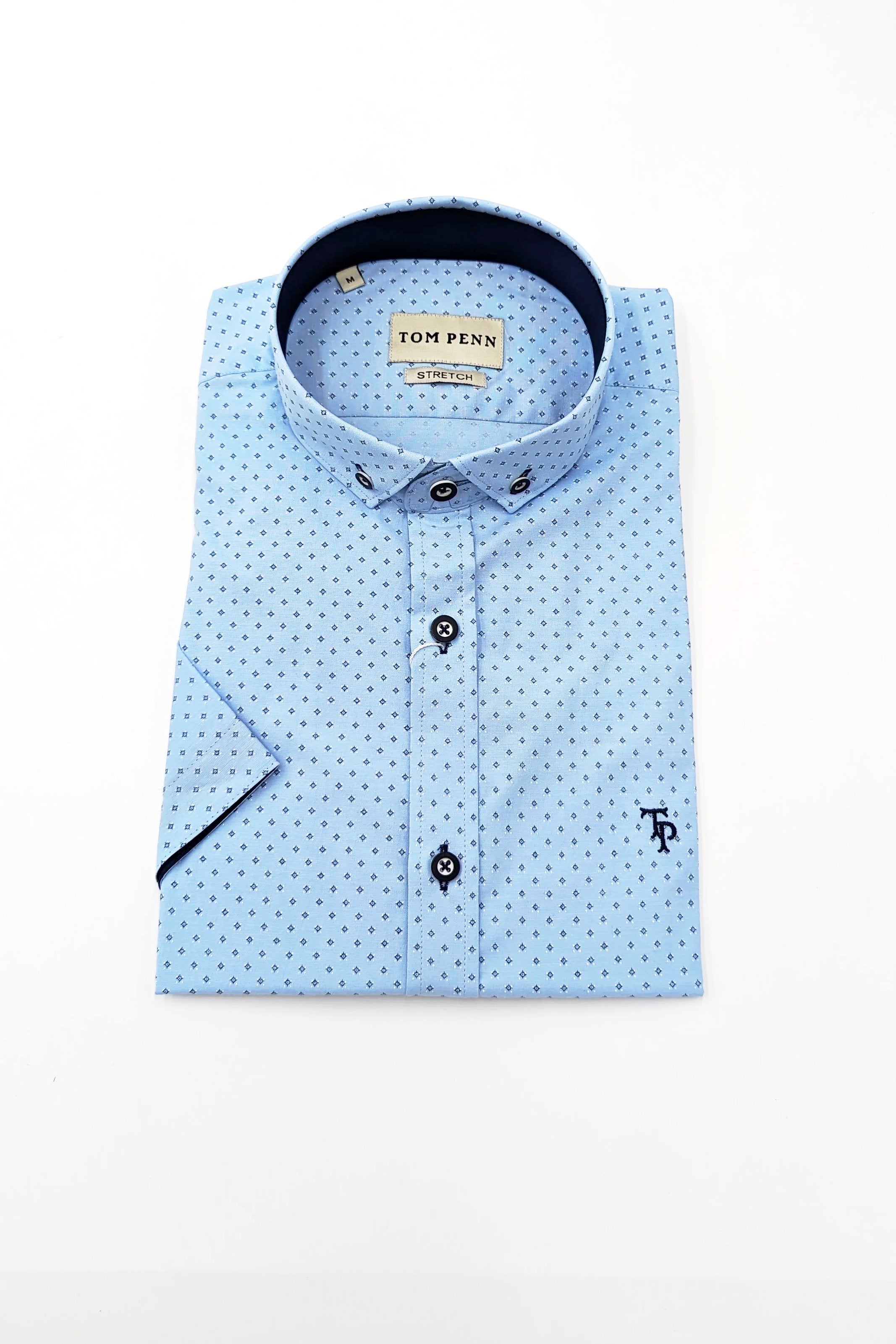 Tom Penn Short Sleeve Blue Dimond Pattern Mens Shirt