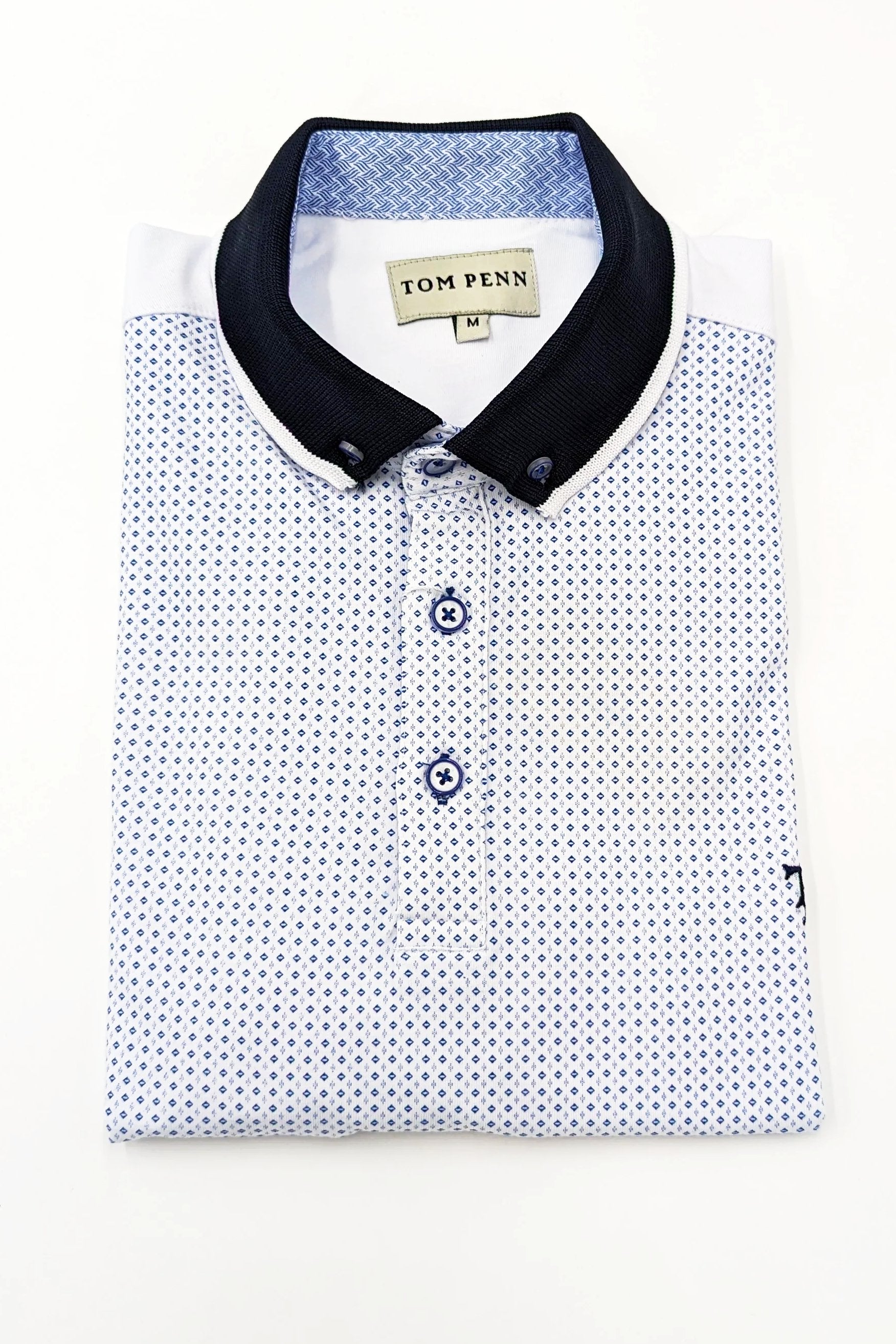 Tom Penn White/Blue Front Print Polo Shirt