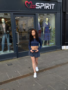 Superdry Ladies Printed Mini Smocked Shorts-Eclipse Navy Ditsy Hearts Eclipse Navy Ditsy Hearts front view