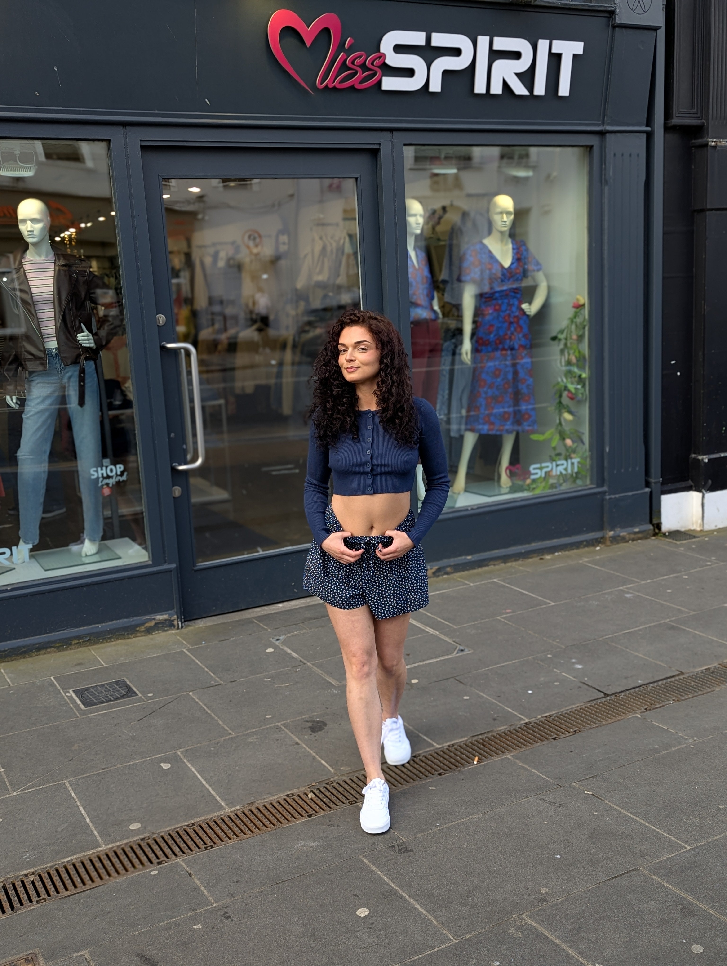 Superdry Ladies Printed Mini Smocked Shorts-Eclipse Navy Ditsy Hearts Eclipse Navy Ditsy Hearts front view