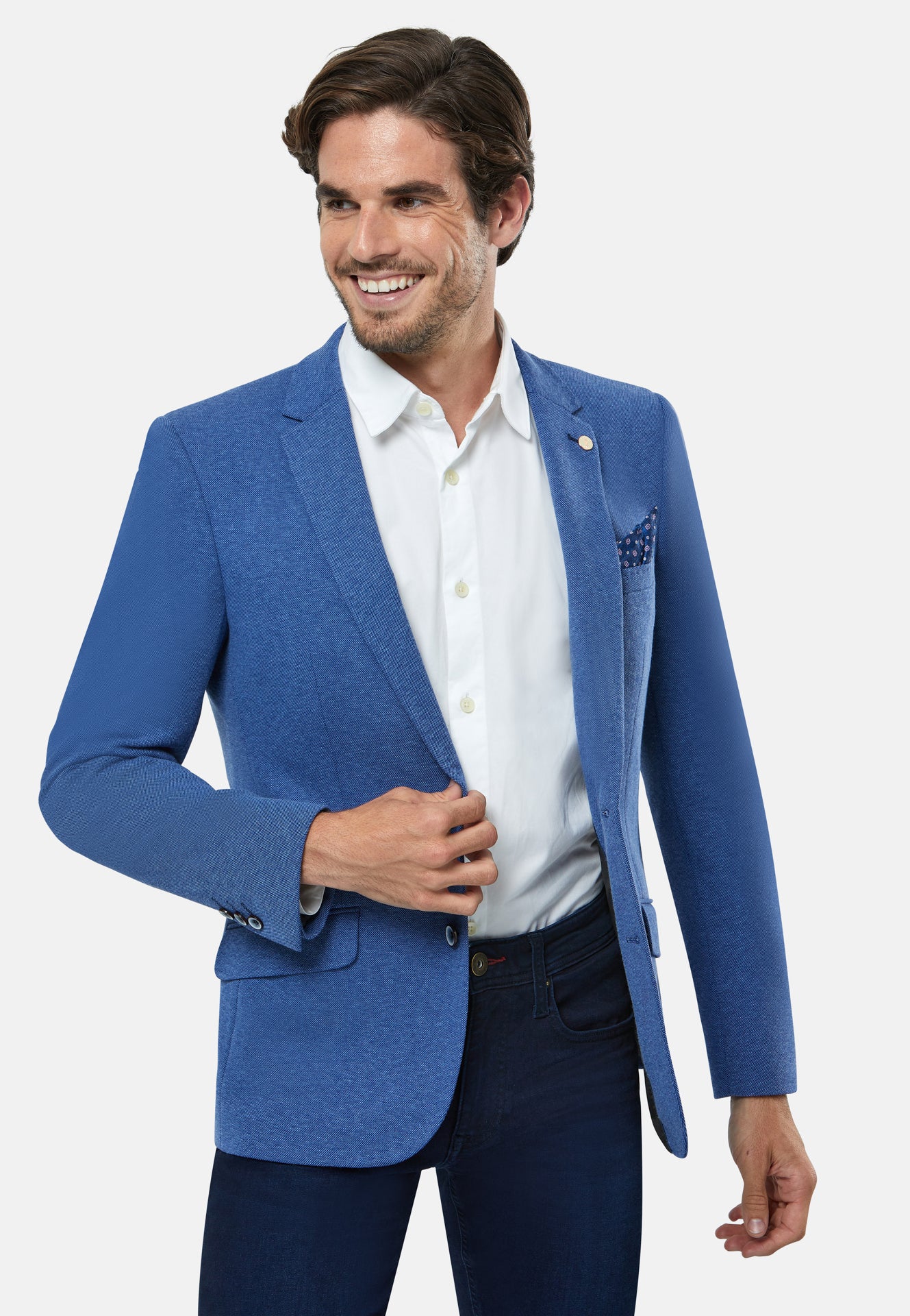6TH SENSE Peaky Allure Blue Mens Blazer Allure model front view