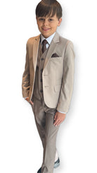 STANDAR Pedro Beige 3 Piece Boys Suit BEIGE front view
