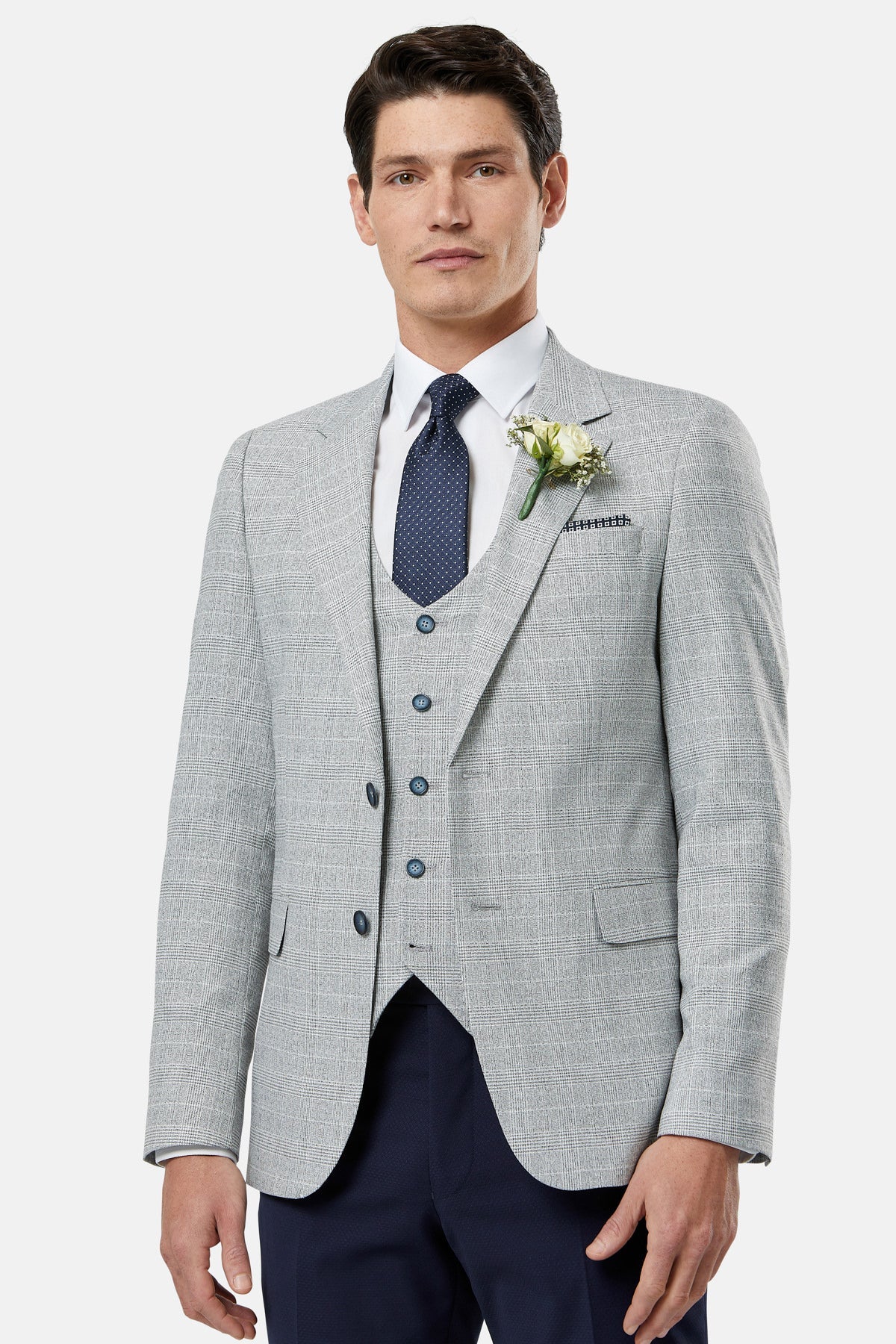 BENETTI Philip Tapered Silver Waistcoat Silver front view