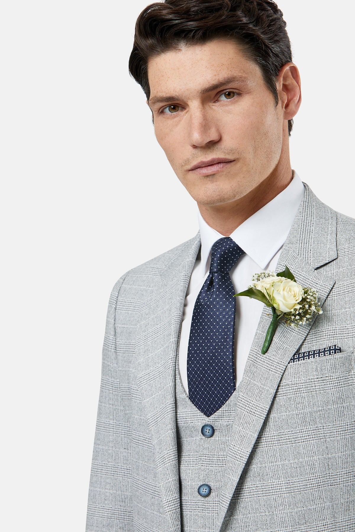 BENETTI Philip Tapered Silver Waistcoat Silver model front view