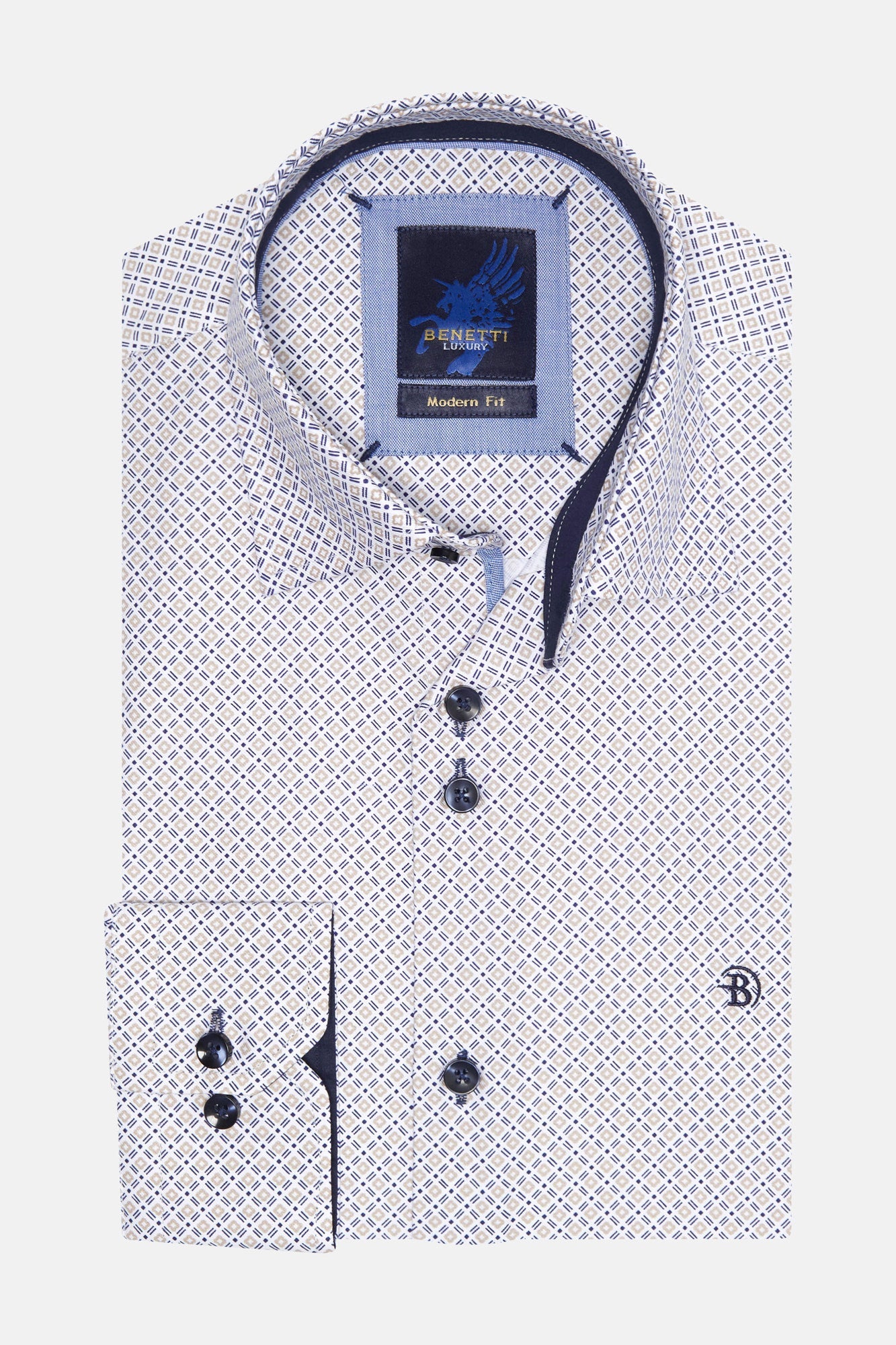 BENETTI Porsche Casual Pattern Long Sleeve Shirt Stone detail view