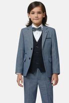 Benetti Boyswear Boys Prague Blue Check 3 Piece Suit BLUE CHECK model front view
