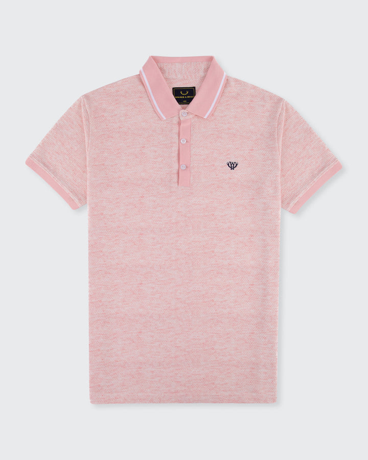 Men's Textured Light Pink Polo-Ghost Front View