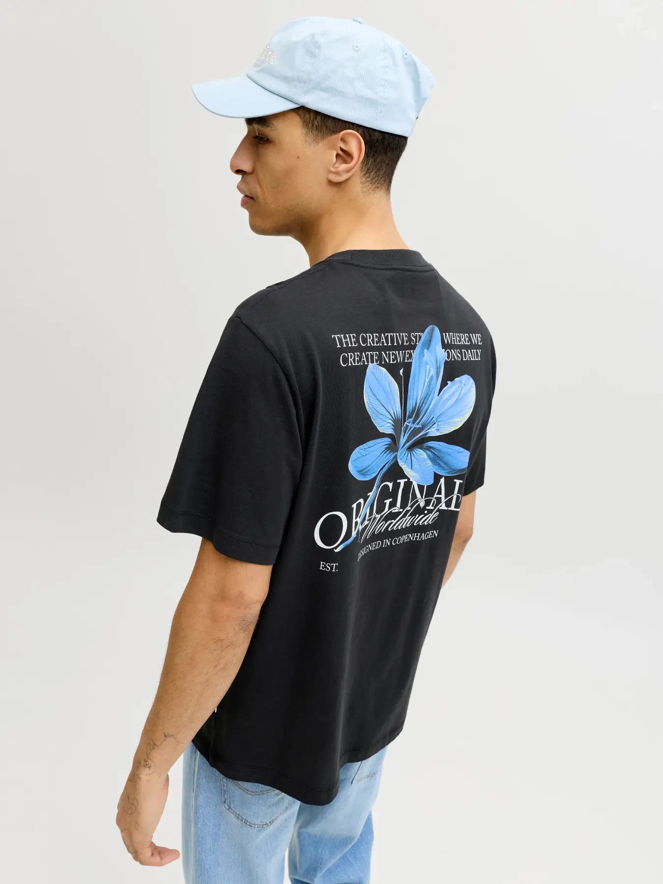 JACK JONES ORIGINALS Catskills Crew Neck T-Shirt-Black Black back view
