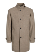 JACK & JONES Melton Wool Blend Coat - Greige Greige model front view
