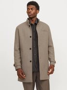 JACK & JONES Melton Wool Blend Coat - Greige Greige front view