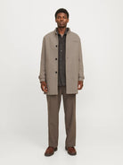 JACK & JONES Melton Wool Blend Coat - Greige Greige back view