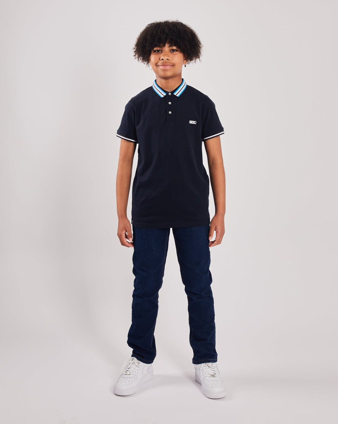 Boy's Quill Navy Polo-Model Full Front View