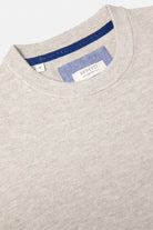Benetti Quinn Stone O Neck Knit close-up of crew neck with inside label and ribbed collar detail